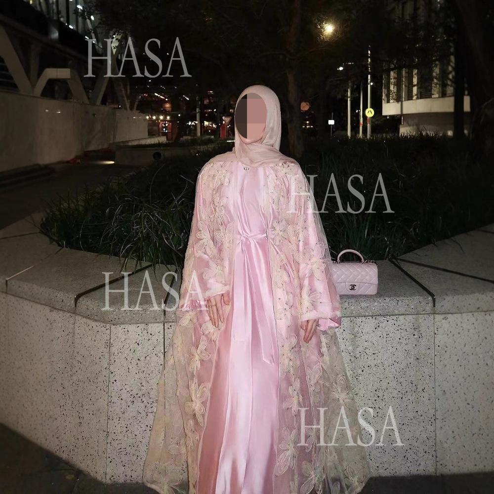 HS6516 Two-piece Maxi Dress with Embroidered Cardigan. Headscarf Not Included.