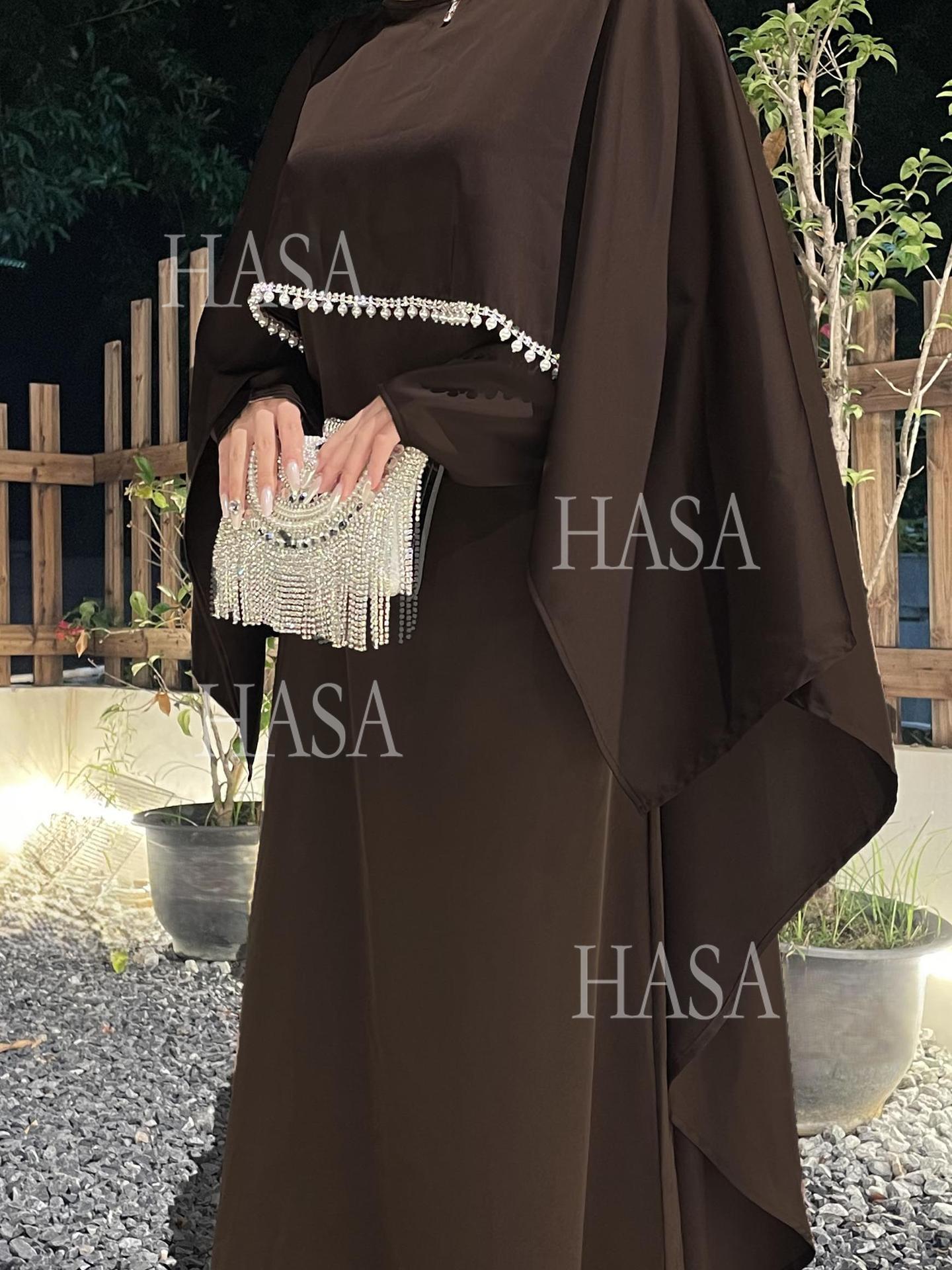 HS6570 Elegant Cape-style Satin Dress Robe for Women
