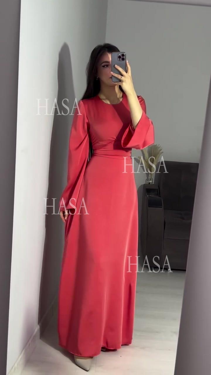 HASA HS6757 Classic Round Neck Flowy Maxi Dress