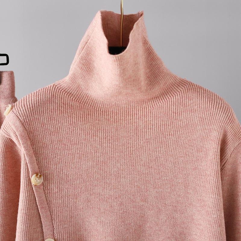 HS0553 Two-Piece Set High-Neck Sweater and Casual Wide-Leg Trousers