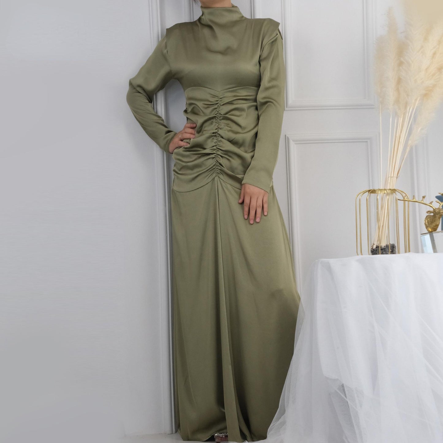Robe de chambre amincissante à col montant de couleur unie HASASERIES HS1020