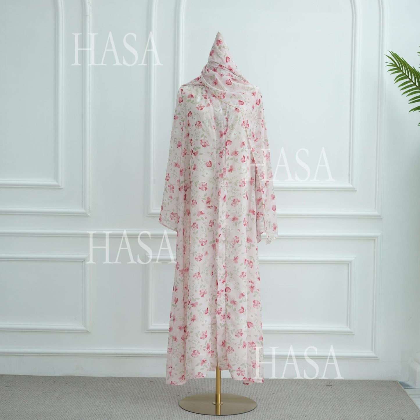 HS6515 Summer Printed Chiffon Jacket and Headscarf Two-Piece Set