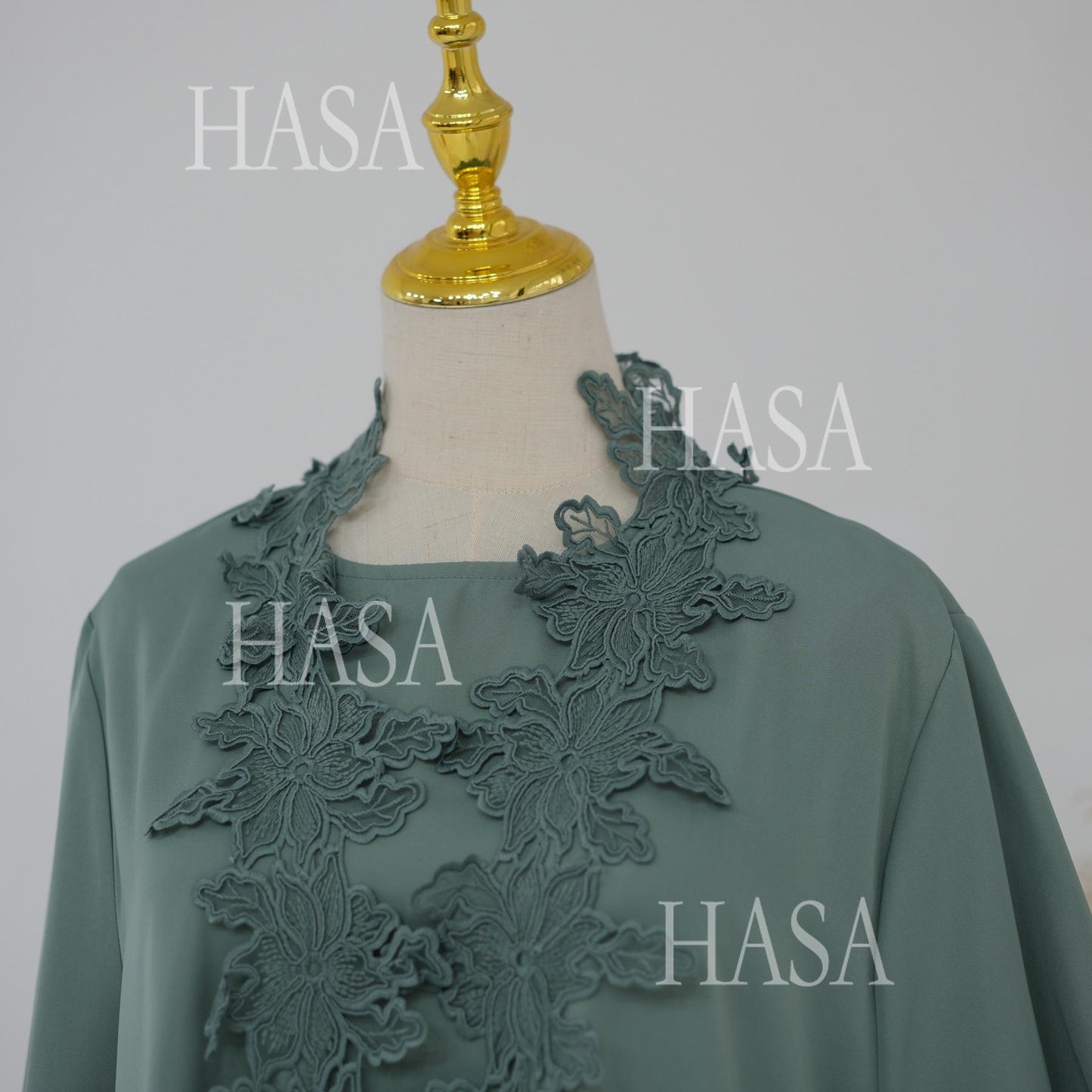 HASA HS6780 Chic Floral Embroidered Open Abaya Two Piece Outfit