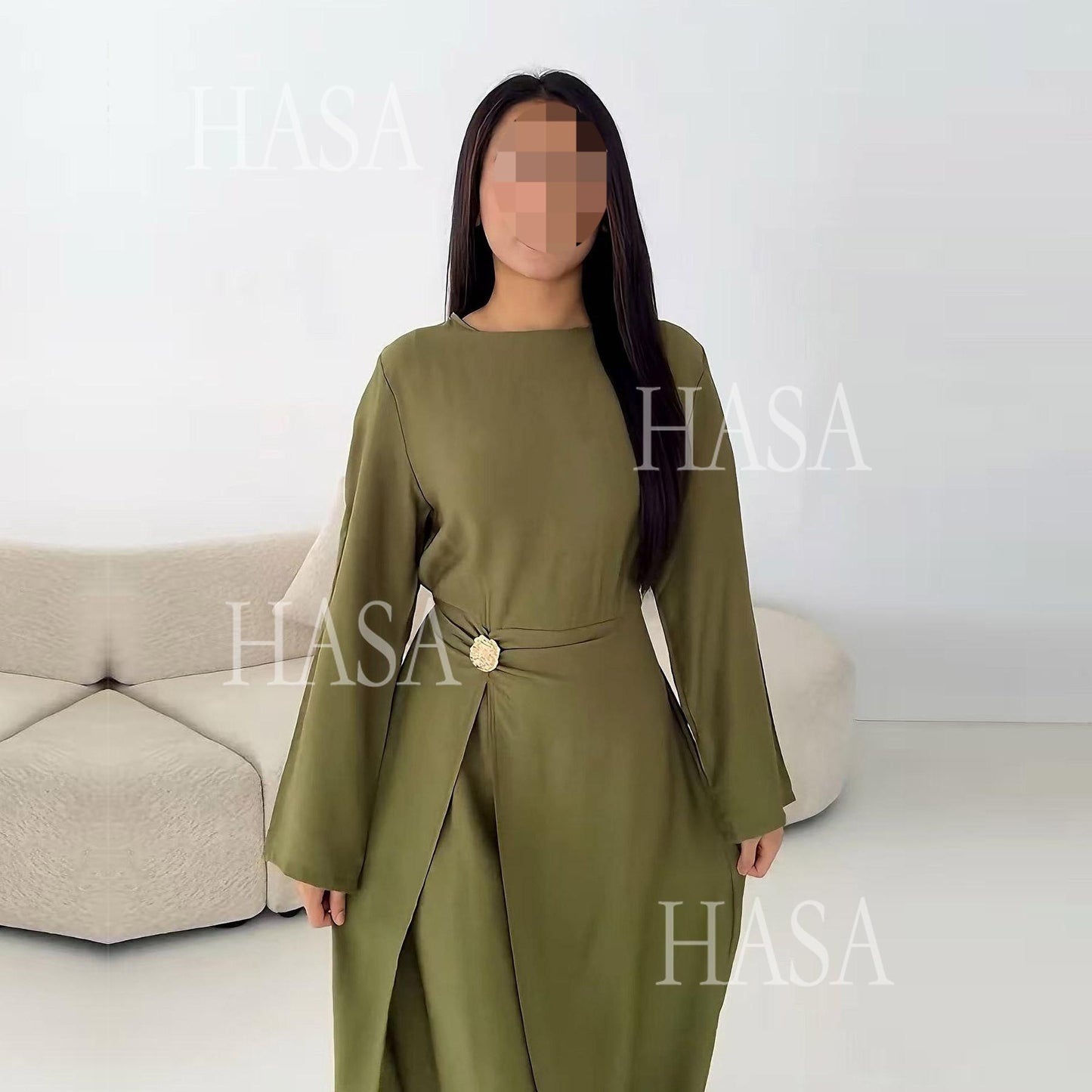 HS6549 Minimalist Abaya with Waist Detail