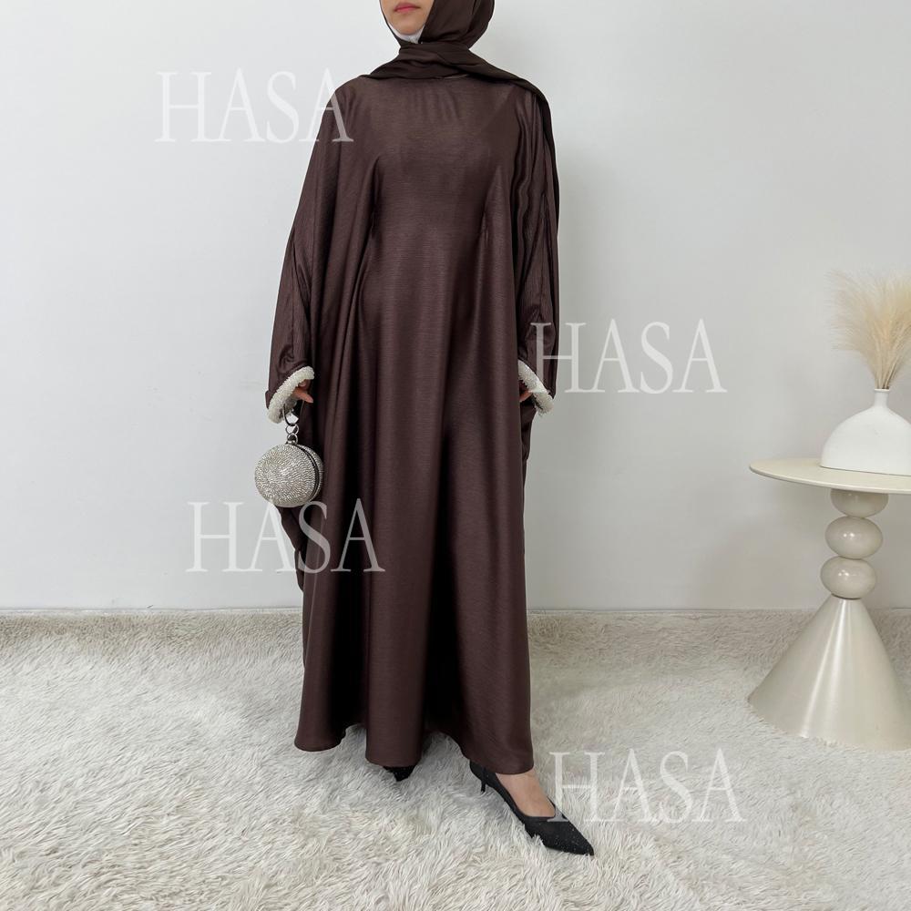 HS6496 Simple and Elegant Bat Sleeve Beaded Robe Dress (headscarf Not Included)