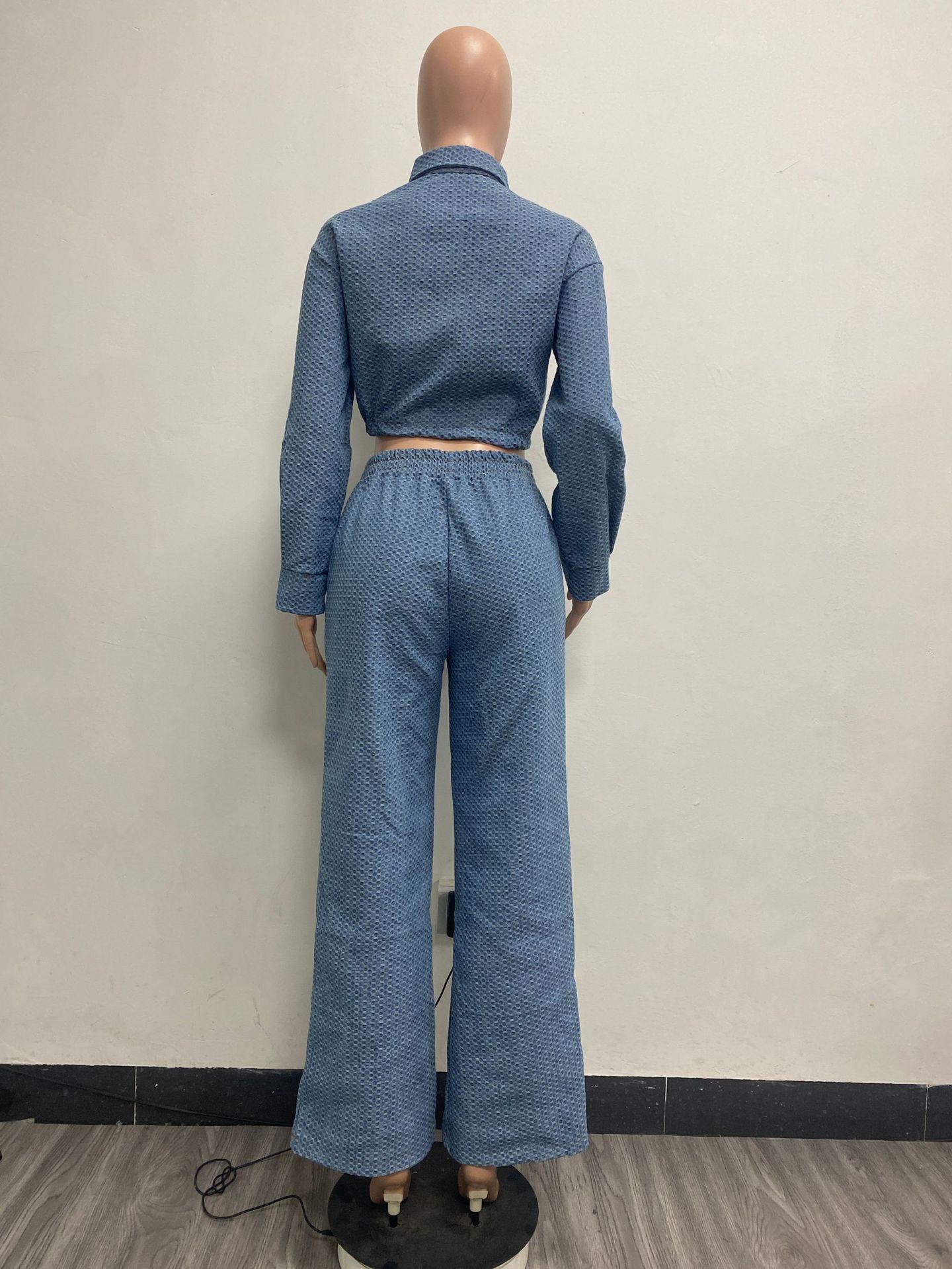 HS6303 Fashion, Long Sleeve Pants, Denim Women's Two-piece Set