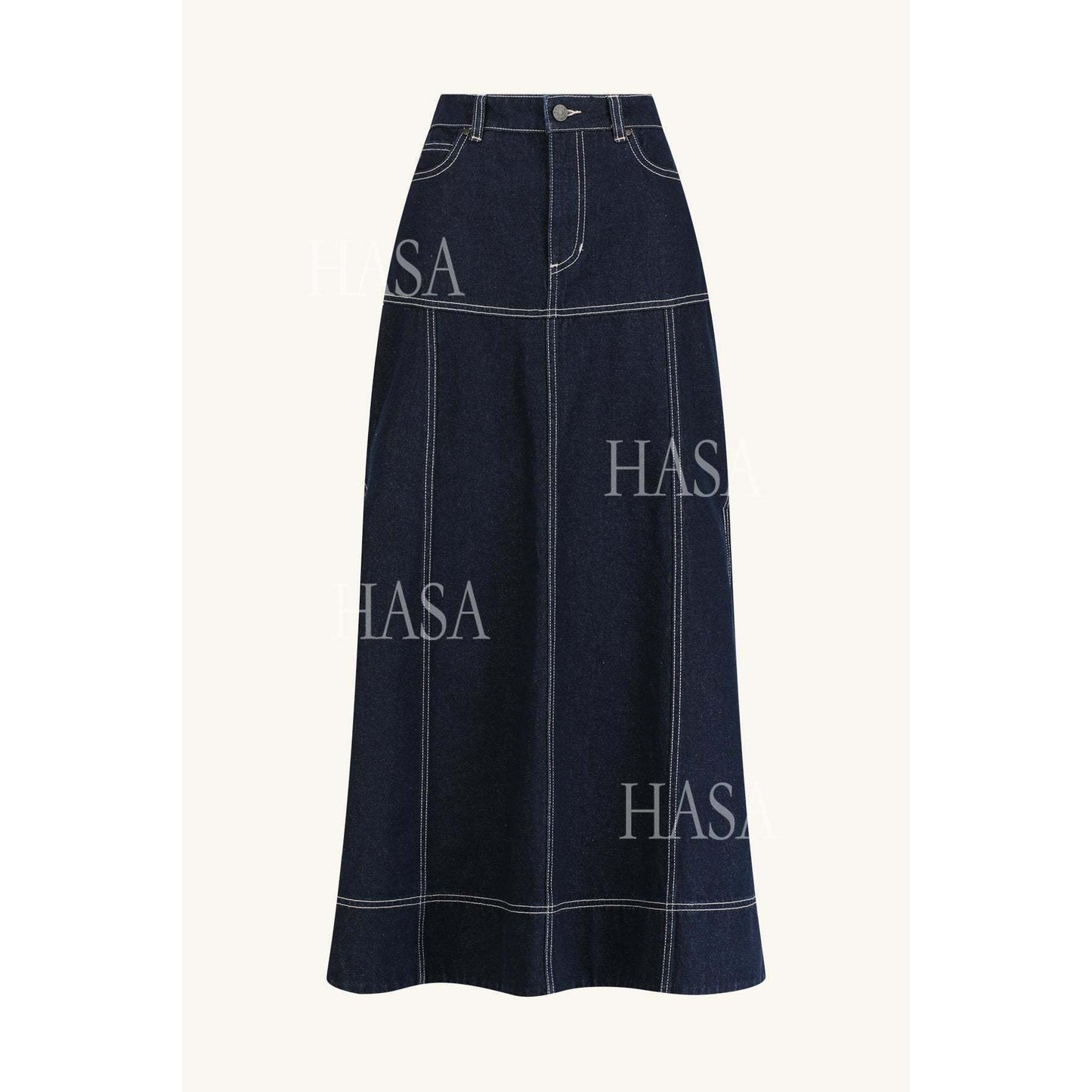 HASA HS6794 Trendy Dark Wash Denim Maxi Skirt Matching Set