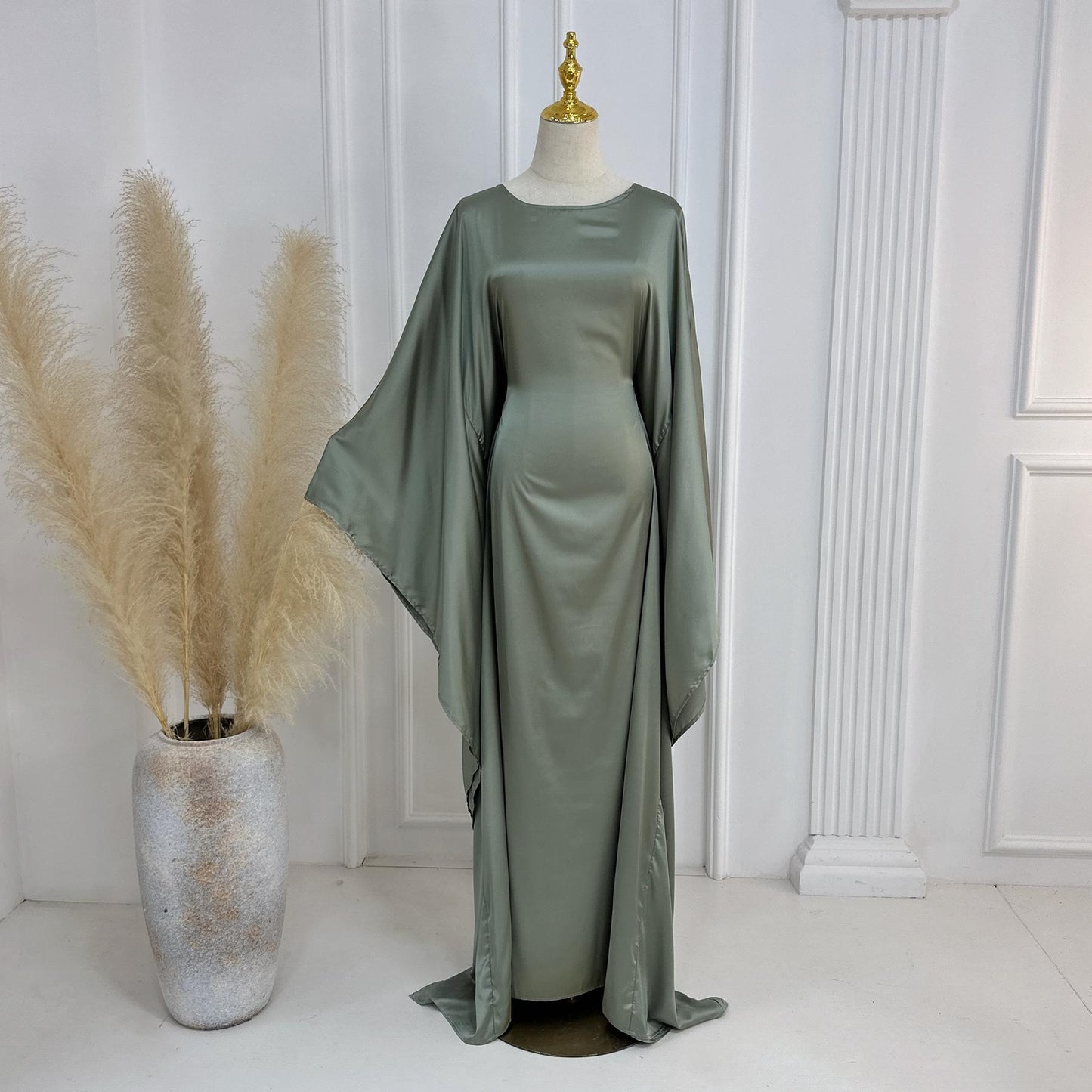 HS1504 Satin Batwing Sleeve Kaftan with Inner Belt