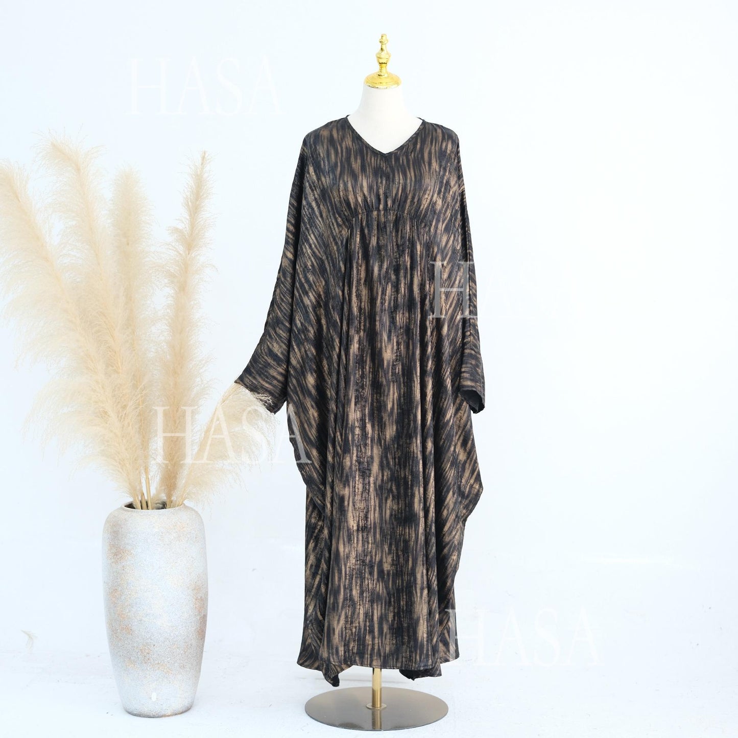 HS6566 Long-sleeved Printed Batwing Sleeve Loose Dress