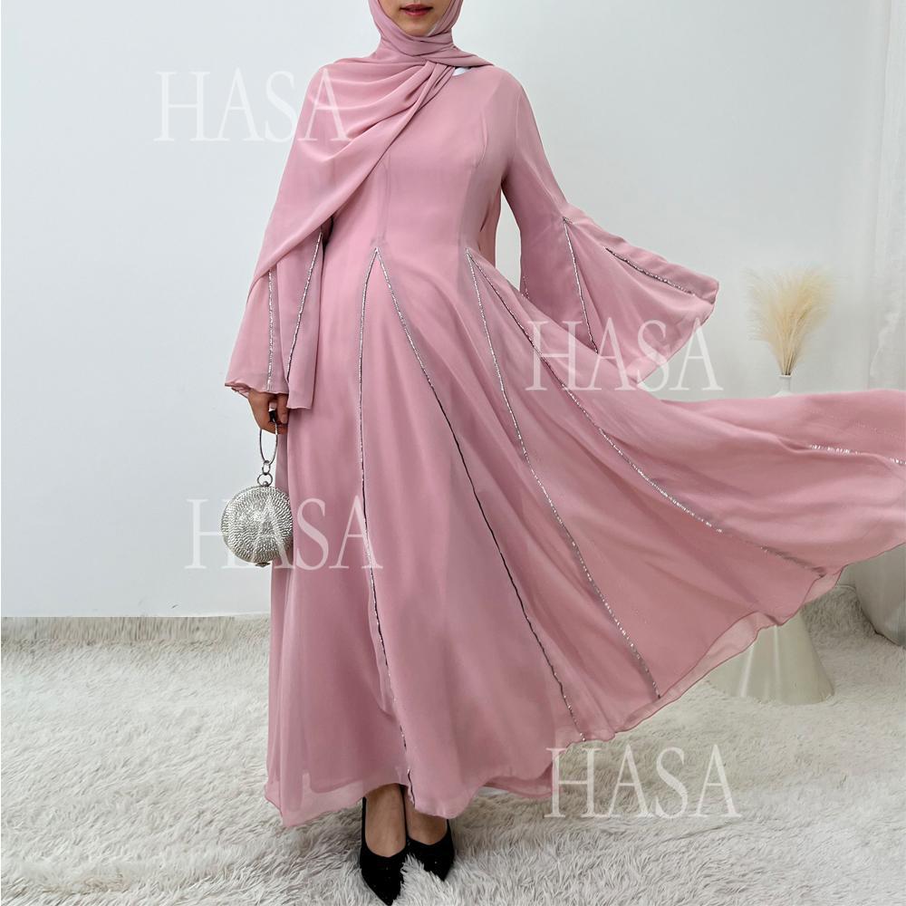 HS6497 Solid Color Light Luxury Chiffon Long Skirt Suit
