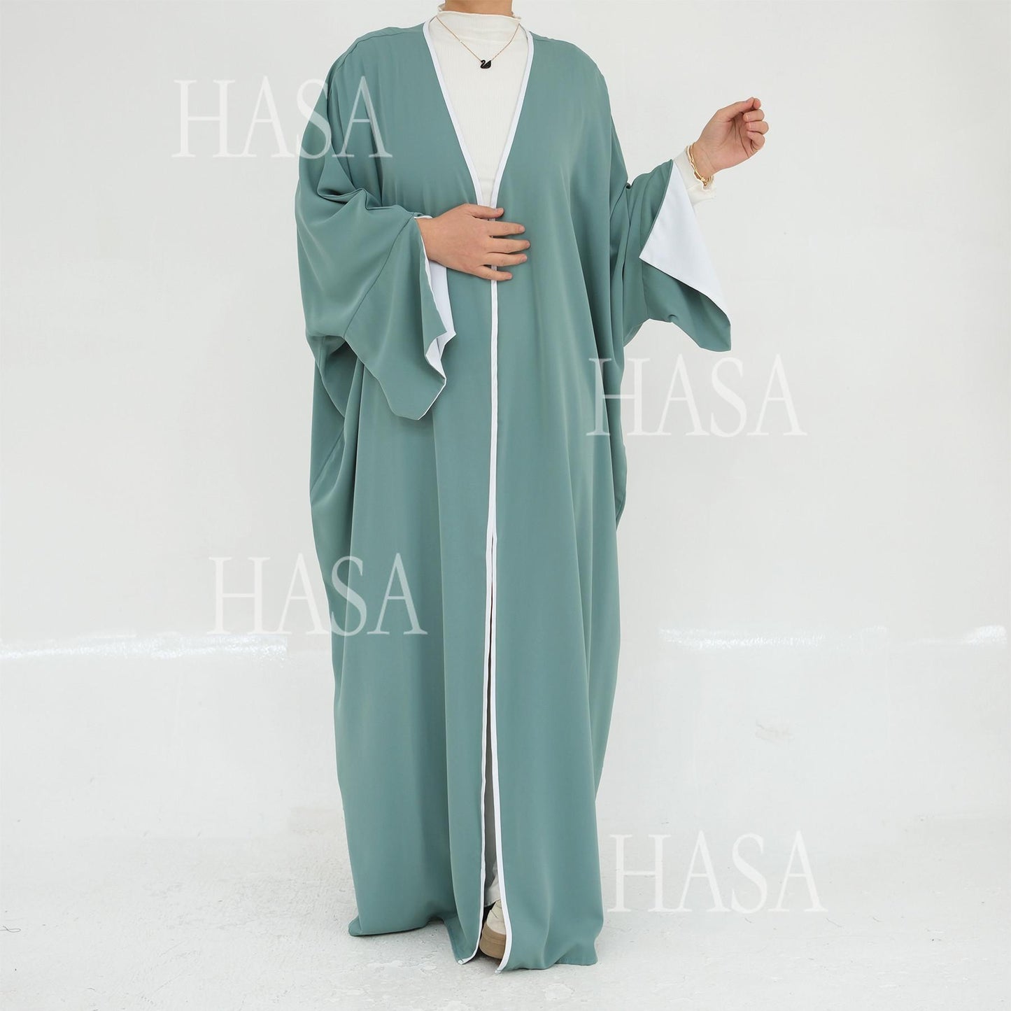 HS5877 The Loose-fitting Robe Has A Lightweight Silhouette That Is Perfect for Any Occasion open abaya outfit