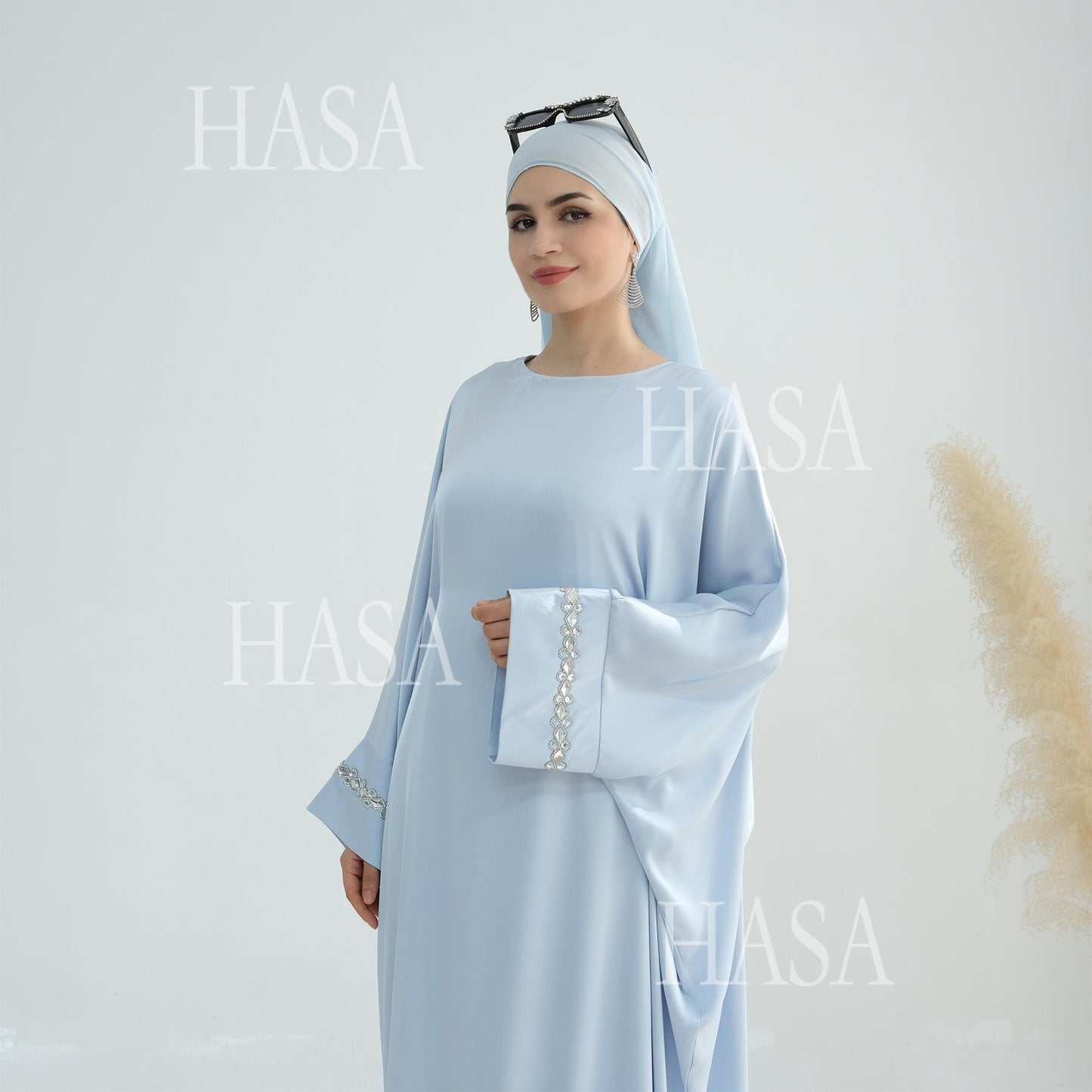 HS5882 A Cardigan Dress with Exquisite Hot Diamond Embellishment and Elegant Details closed abayas