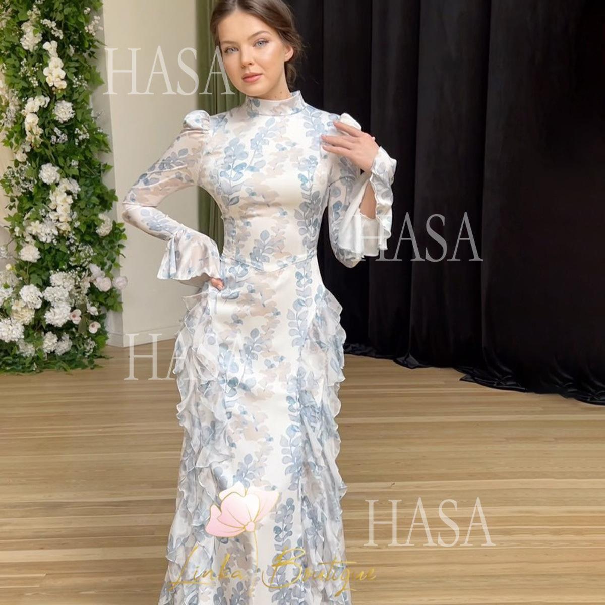 HS6735 Chic Feminine Maxi Dress with Elegant Floral Print