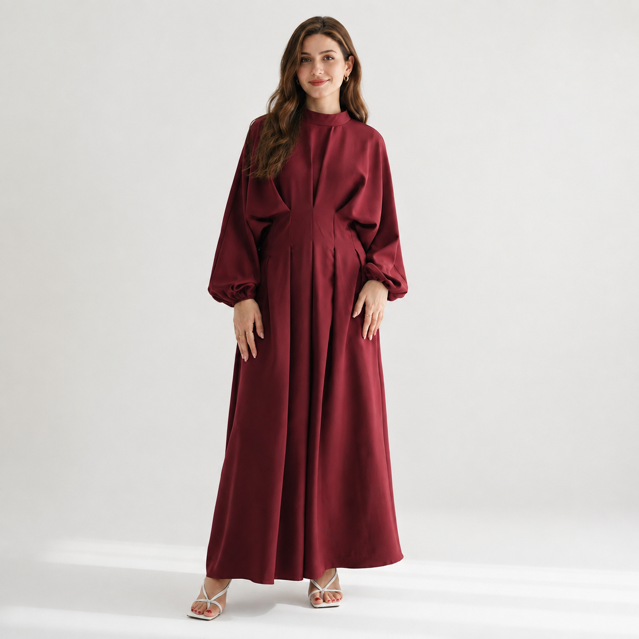 HS1226 Sculpted-Waist Modest Maxi Dress