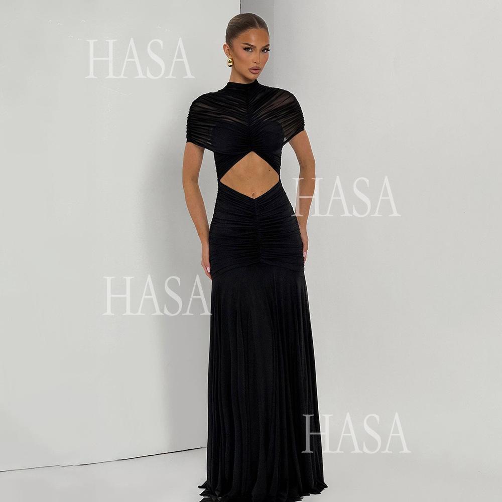 HASA HS6769 Luxury High Neck Body Sculpt Maxi Dress