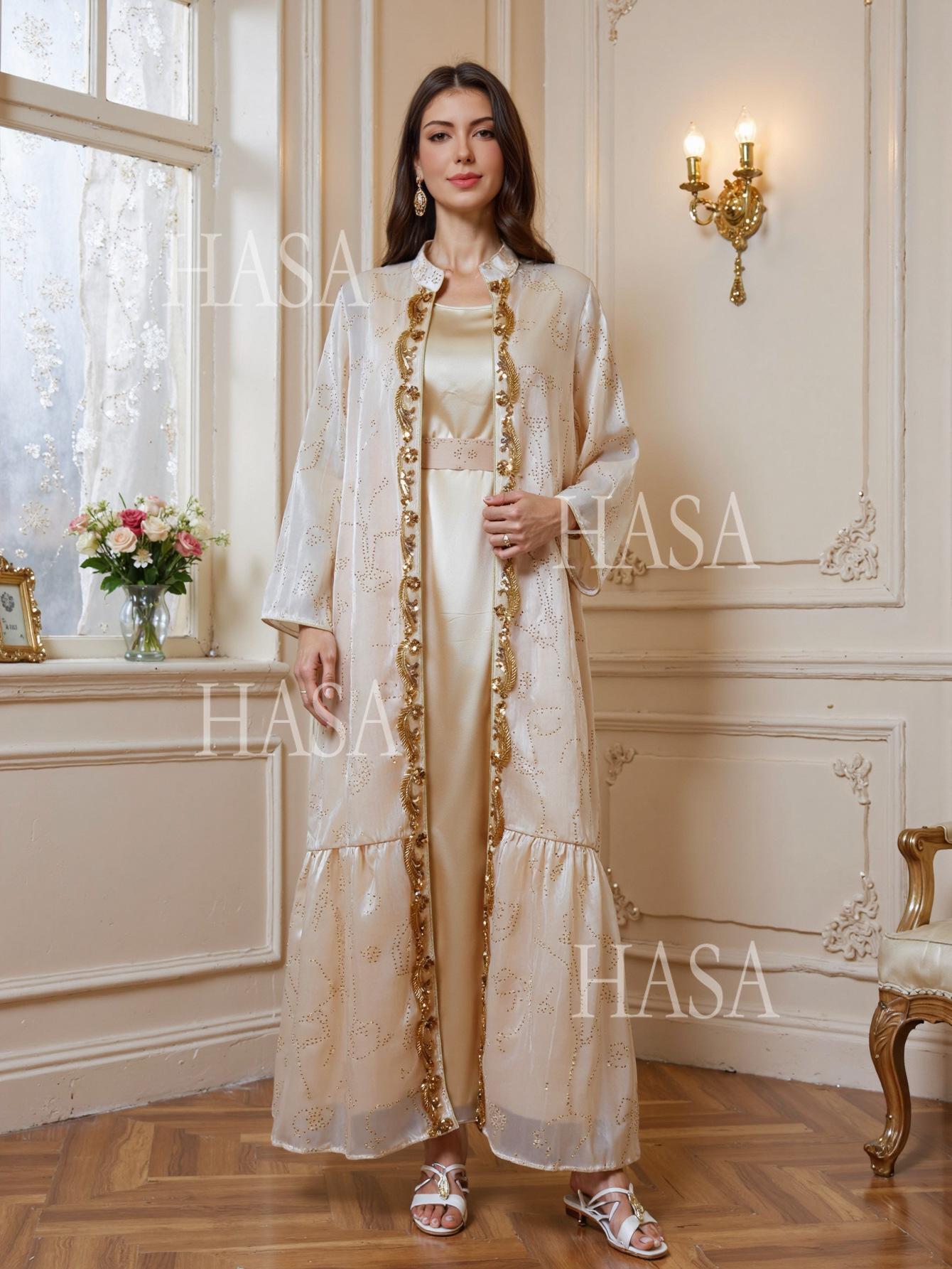 HASA HS6758 Elegant Gold Trim Flowing Maxi Outfit