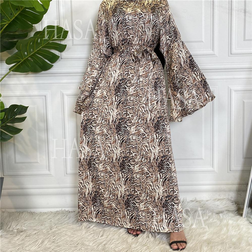 HS6590 Fashionable Printed Loose-fitting Dress with Lace-up Design and Wide Swing
