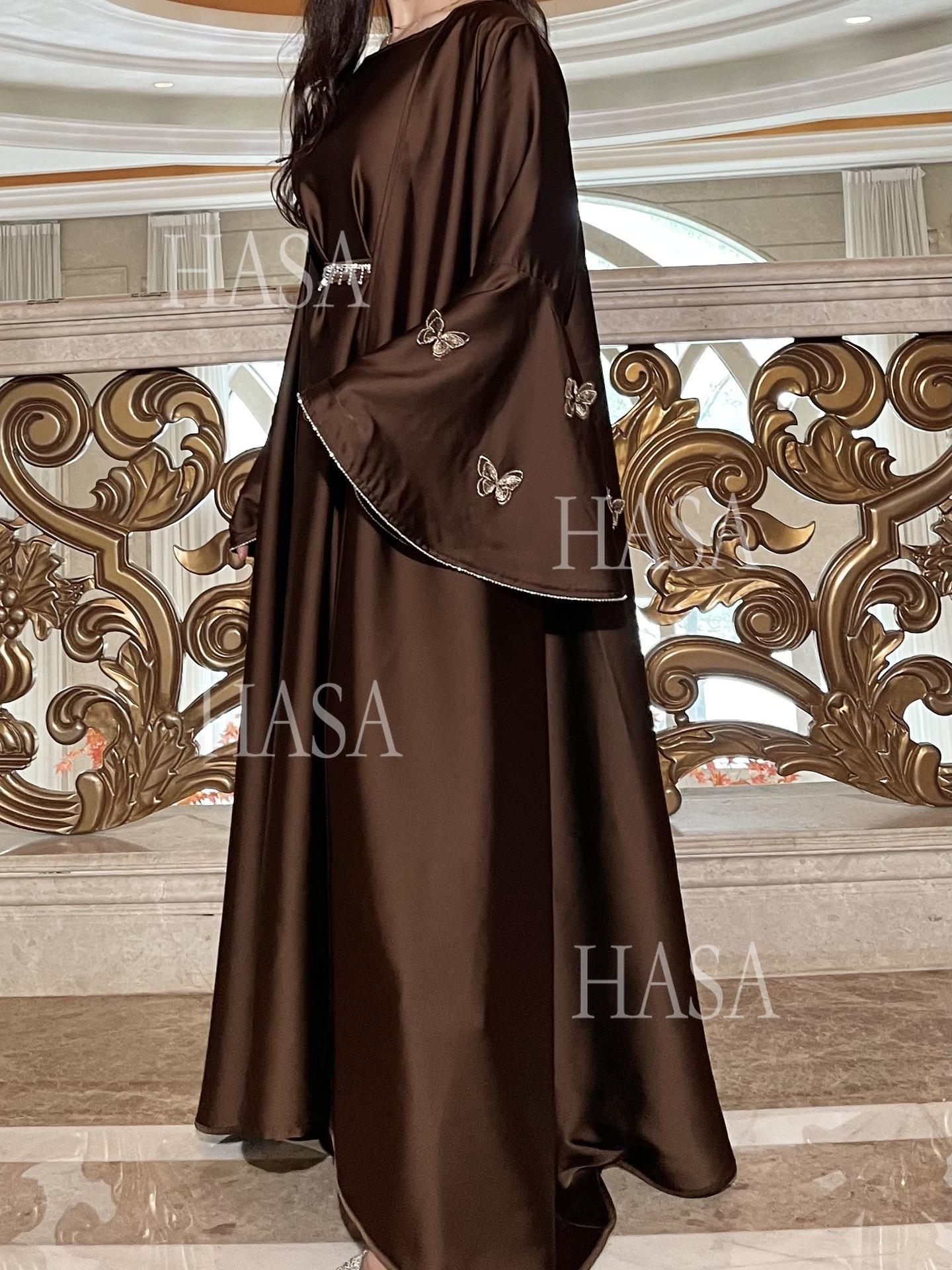 HS6480 Satin Butterfly Embroidered Dress Robe, Cardigan Two-piece Design