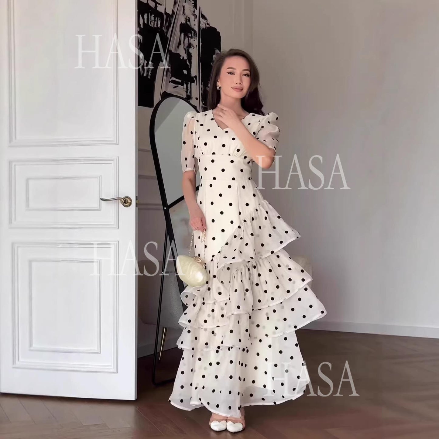 HS6749 Soft Girl Polka Dot Maxi Dress