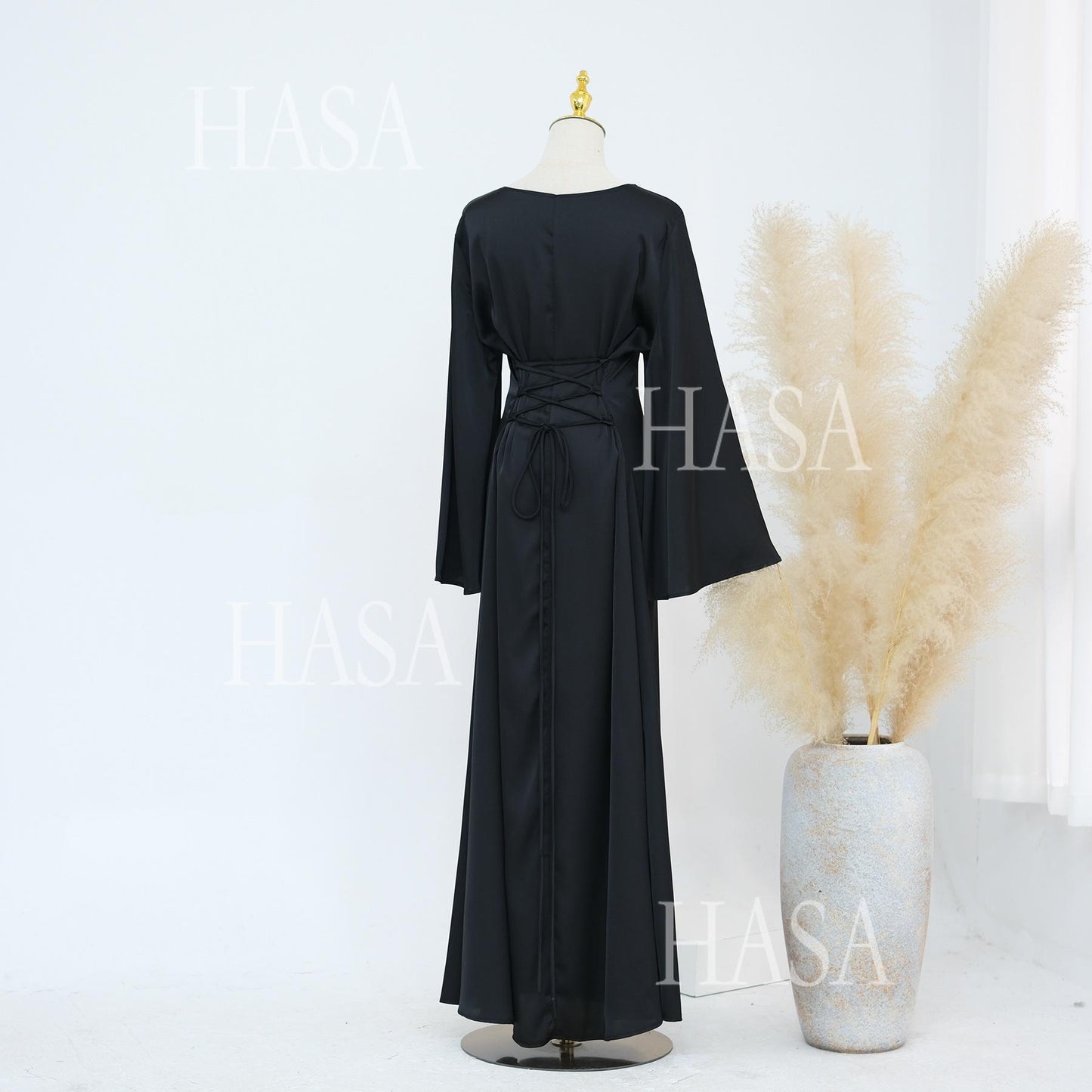 HS5870 Elegant drape two-piece robe dress-Light luxury street style abaya girl