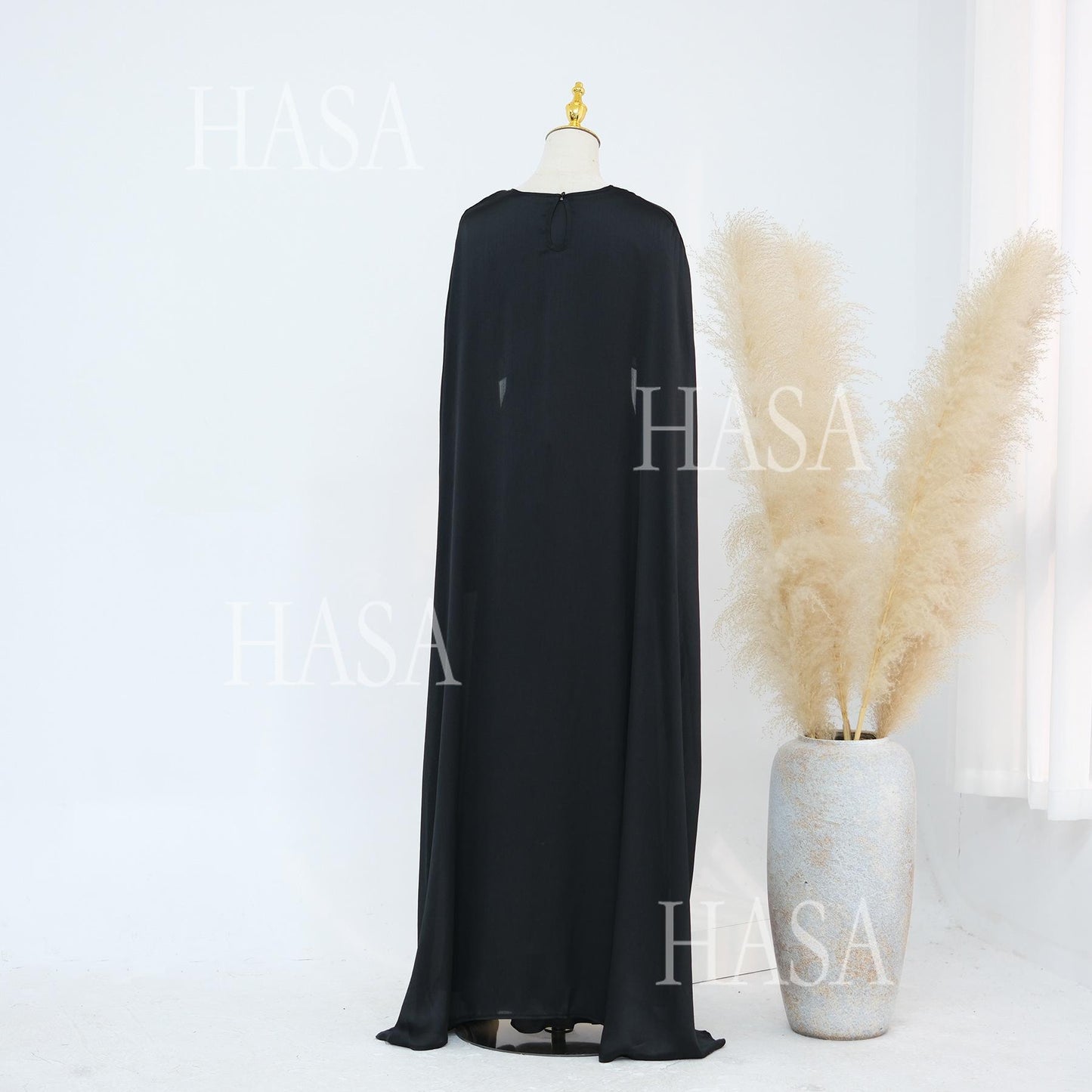 HS5870 Elegant drape two-piece robe dress-Light luxury street style abaya girl