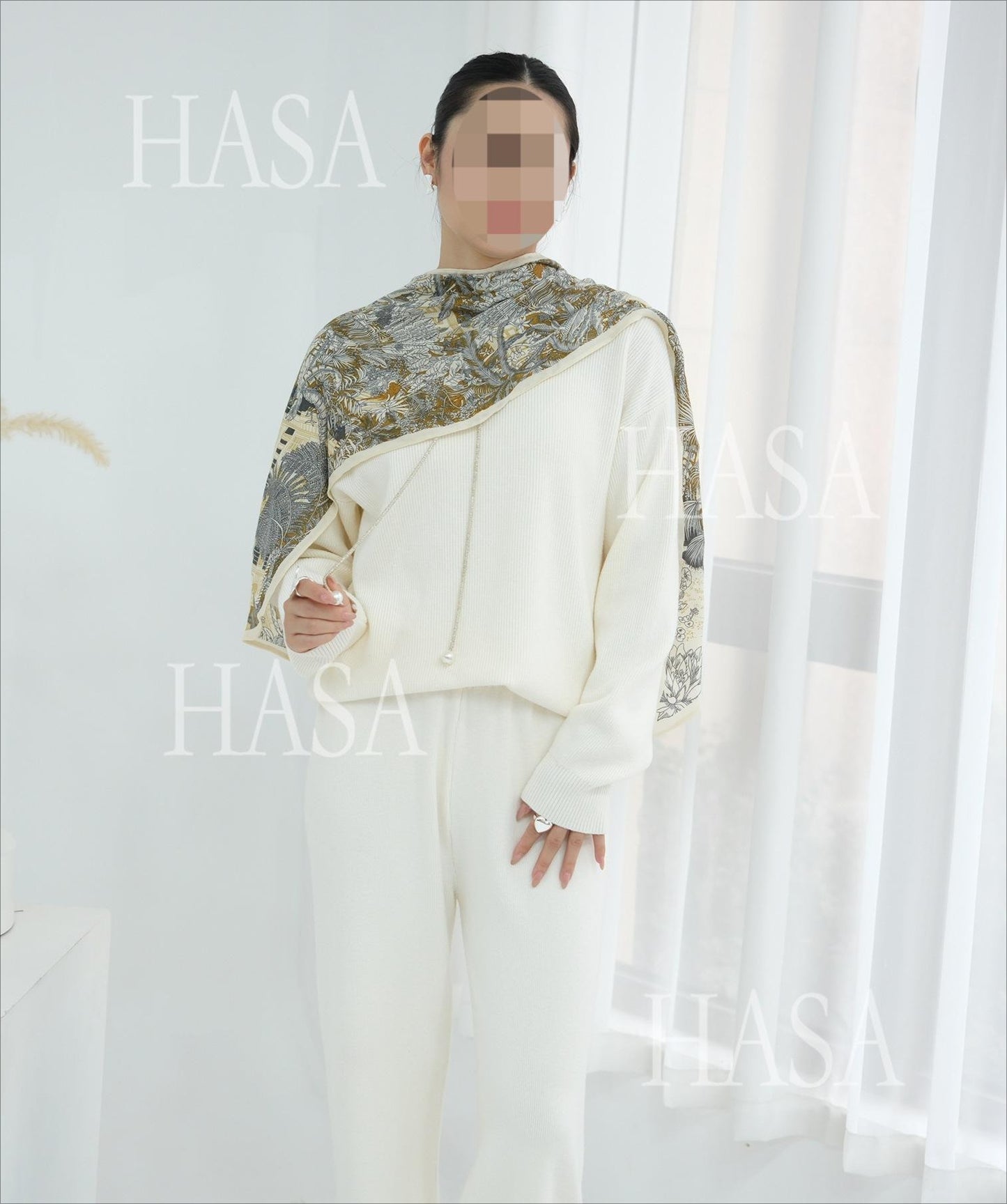 HS6595 Autumn and Winter Thickened Knitted Suit (Not Including Headscarf) | Simple Solid Color Two-Piece Suit