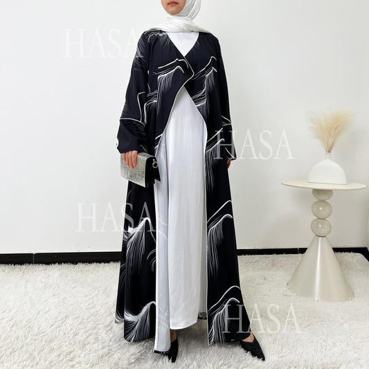 HS6498 Lightweight Printed Long Abaya Suit