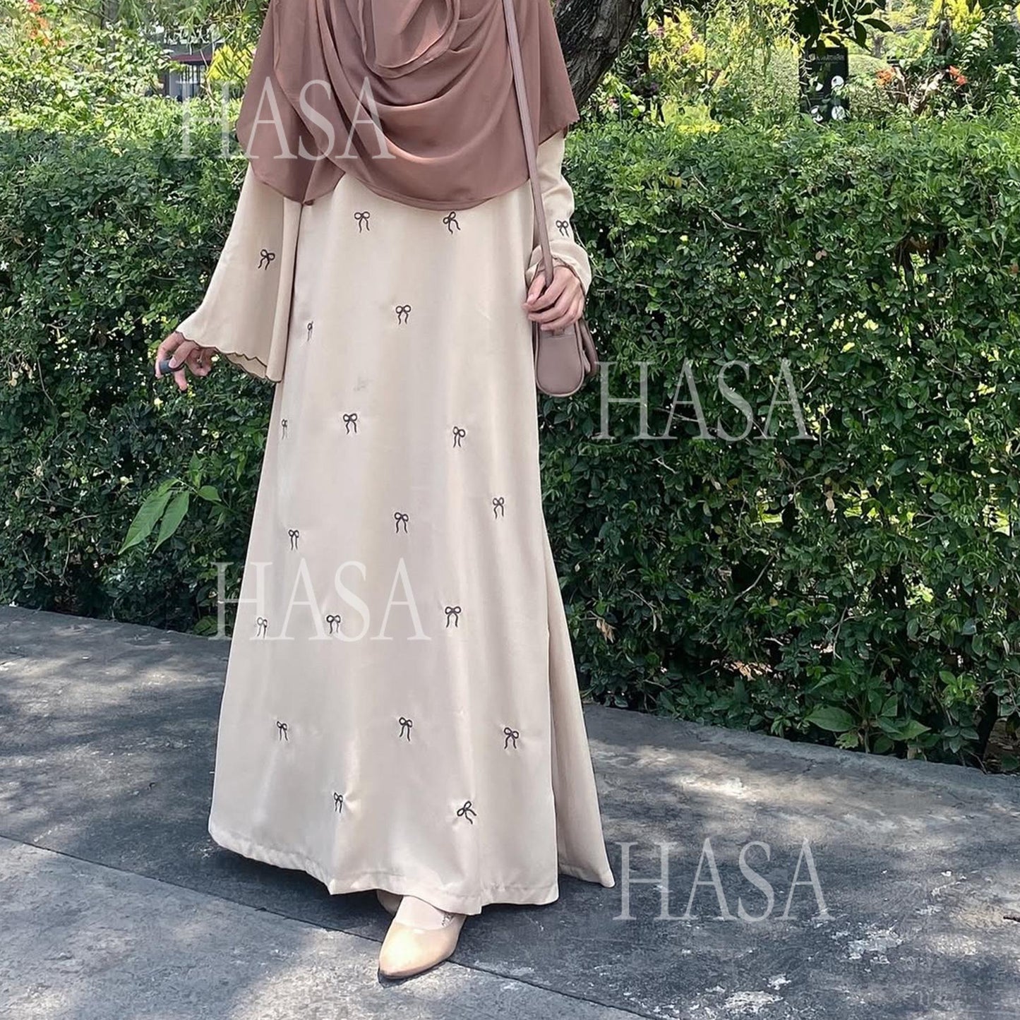 HS6558 Bow Embroidered Long Sleeve Dress - Swing Fashion Style