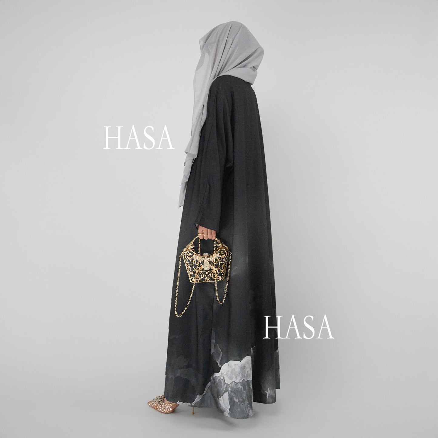 HS6324 Artistic Ombré Brushstroke Summer Kimono Abaya