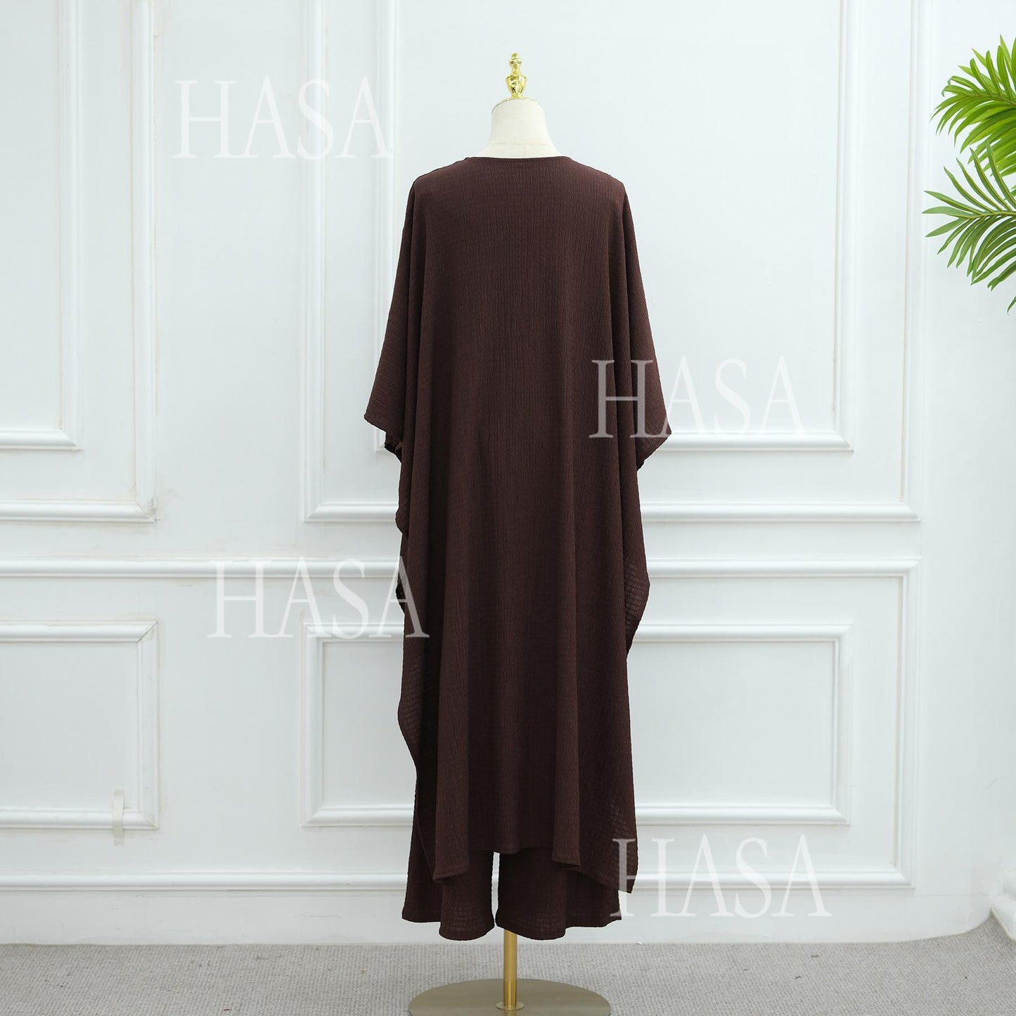 HS6486 Simple Cardigan with Wide-leg Pants, Solid Color Daily Two-piece Suit