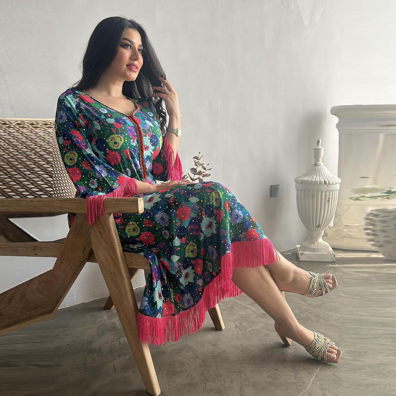 HASASERIES HS1080 Abaya musulmane décontractée imprimée