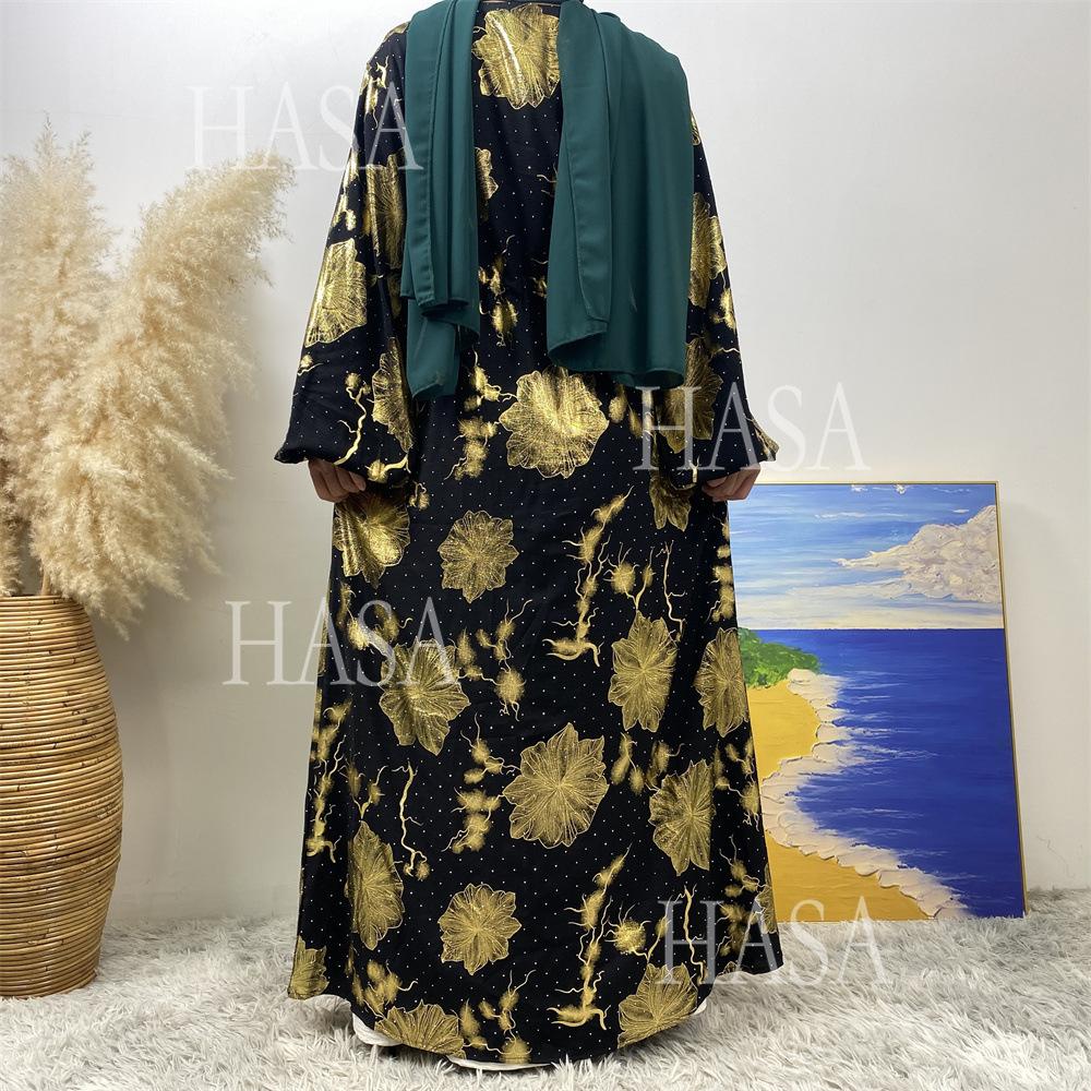 HS6589 Gold-stamped long cardigan with a flowing design