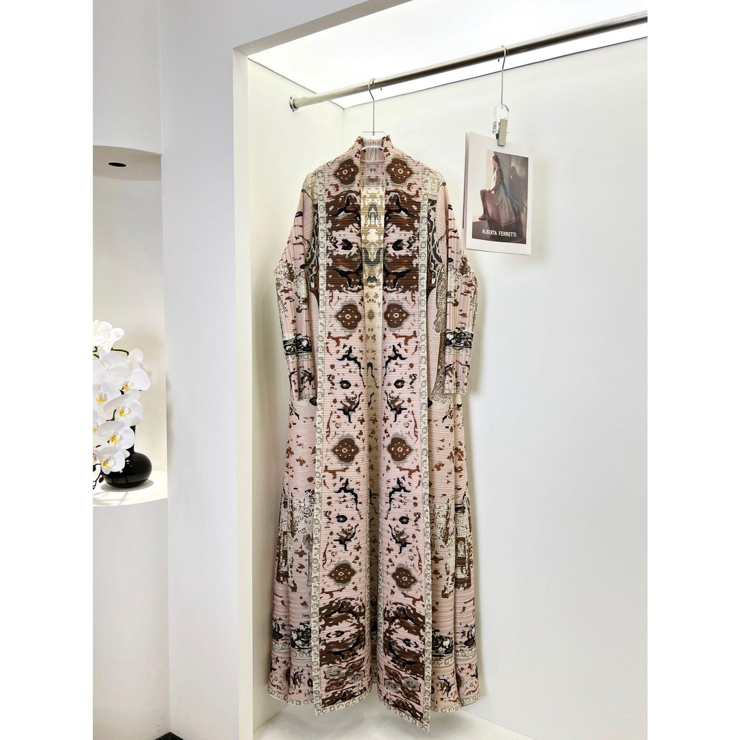 HS6719 Blush Tapestry  Pink Abaya with Intricate Traditional Prints