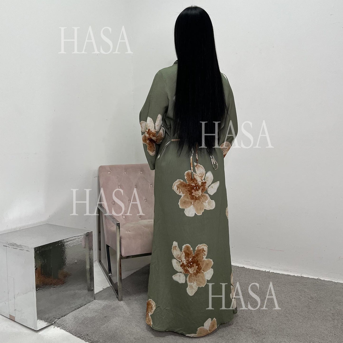 HS6503 Long-sleeved Waist-length Printed Dress (one Piece)