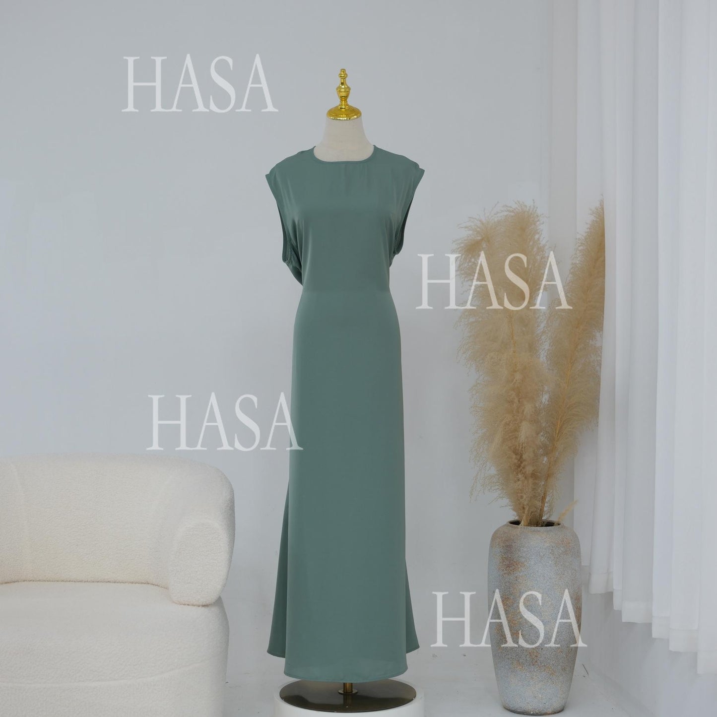 HASA HS6780 Chic Floral Embroidered Open Abaya Two Piece Outfit