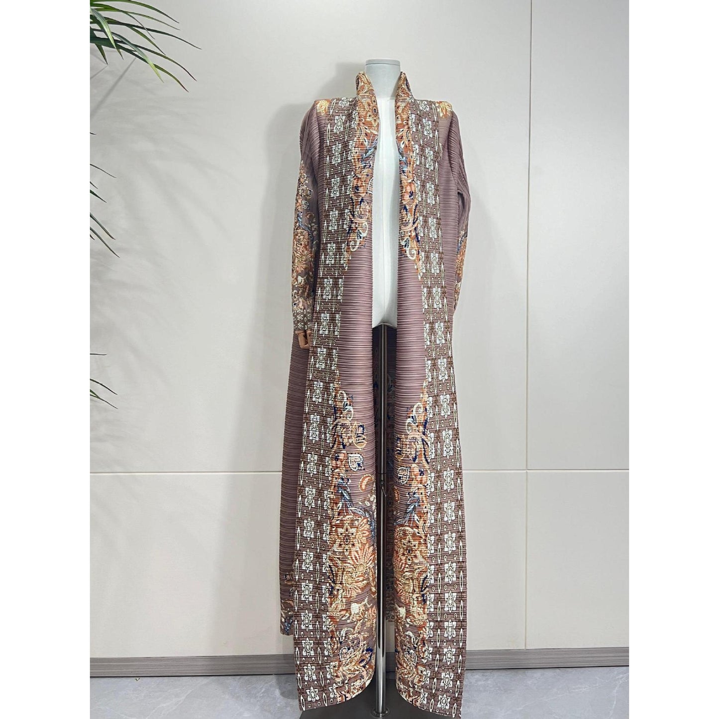 HS6715 Timeless Taupe  Elevated Abaya with Luxurious Patterned Details