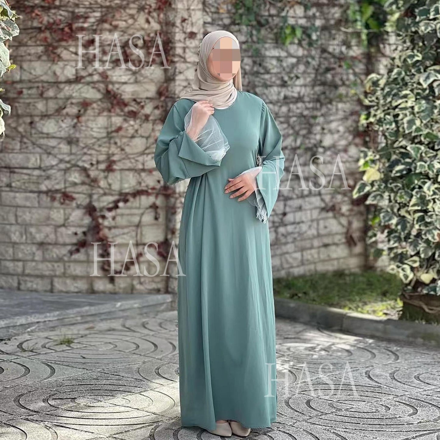 HASA's series HS6507 Simple style spliced lace robe dress (headscarf not included)
