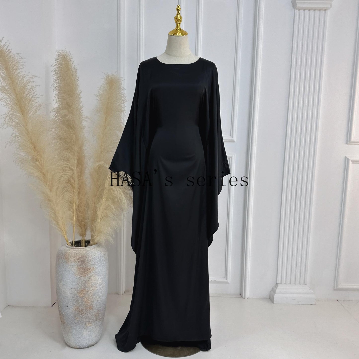 HS1504 Satin Batwing Sleeve Kaftan with Inner Belt