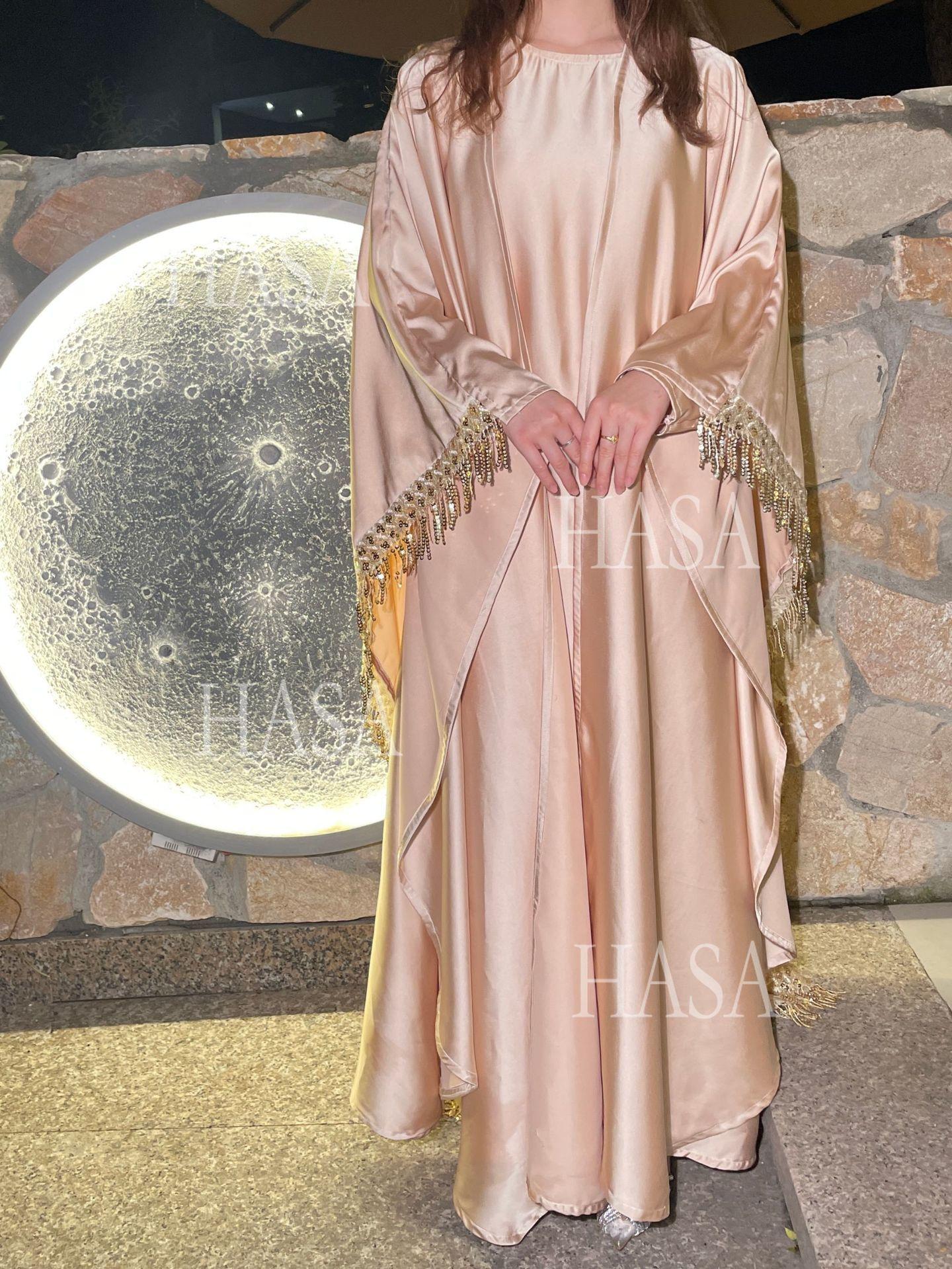 HS6572 Abaya Tassel-Embellished Long Dress Set