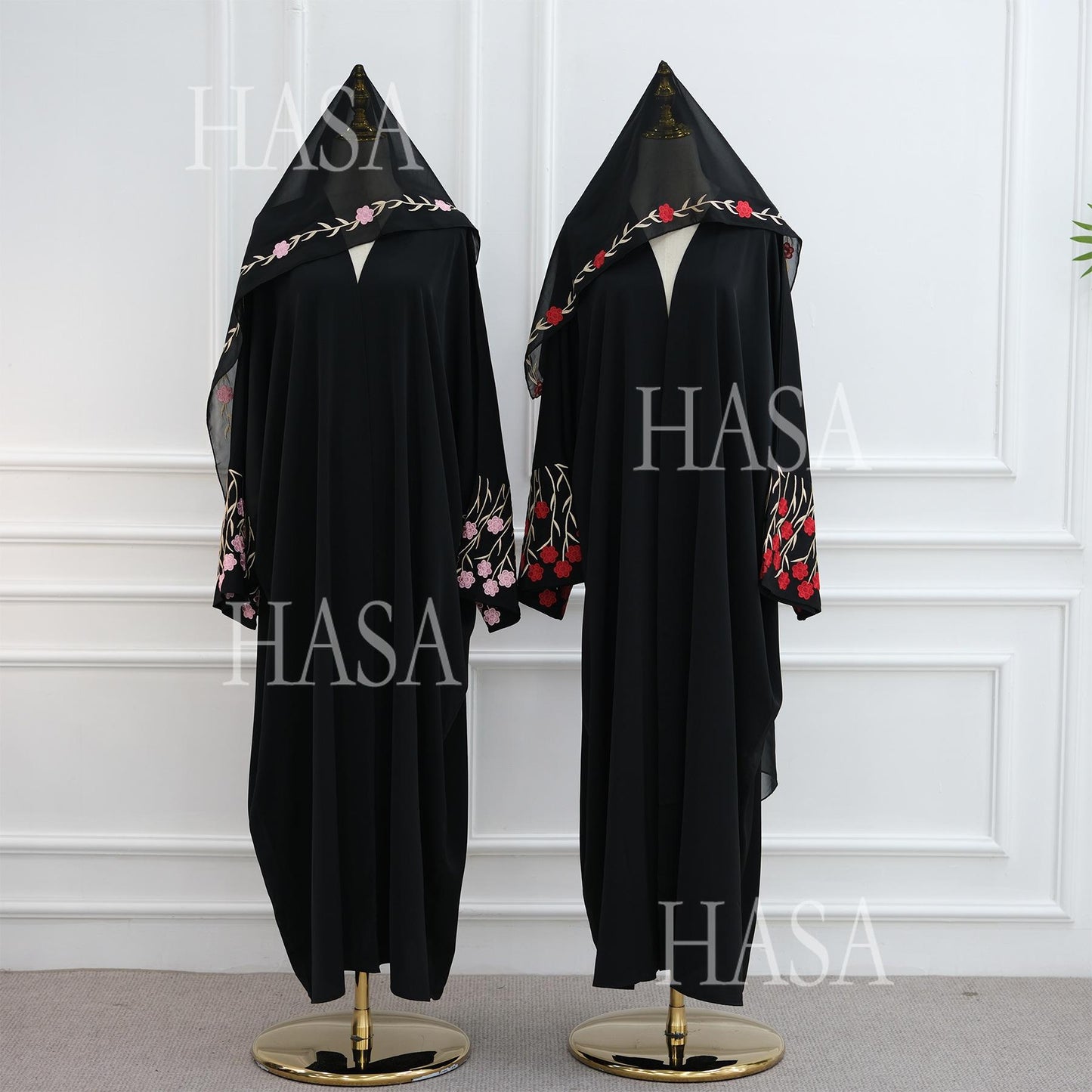 HS6529 Embroidered cardigan robe with headscarf, optional inner wear combination