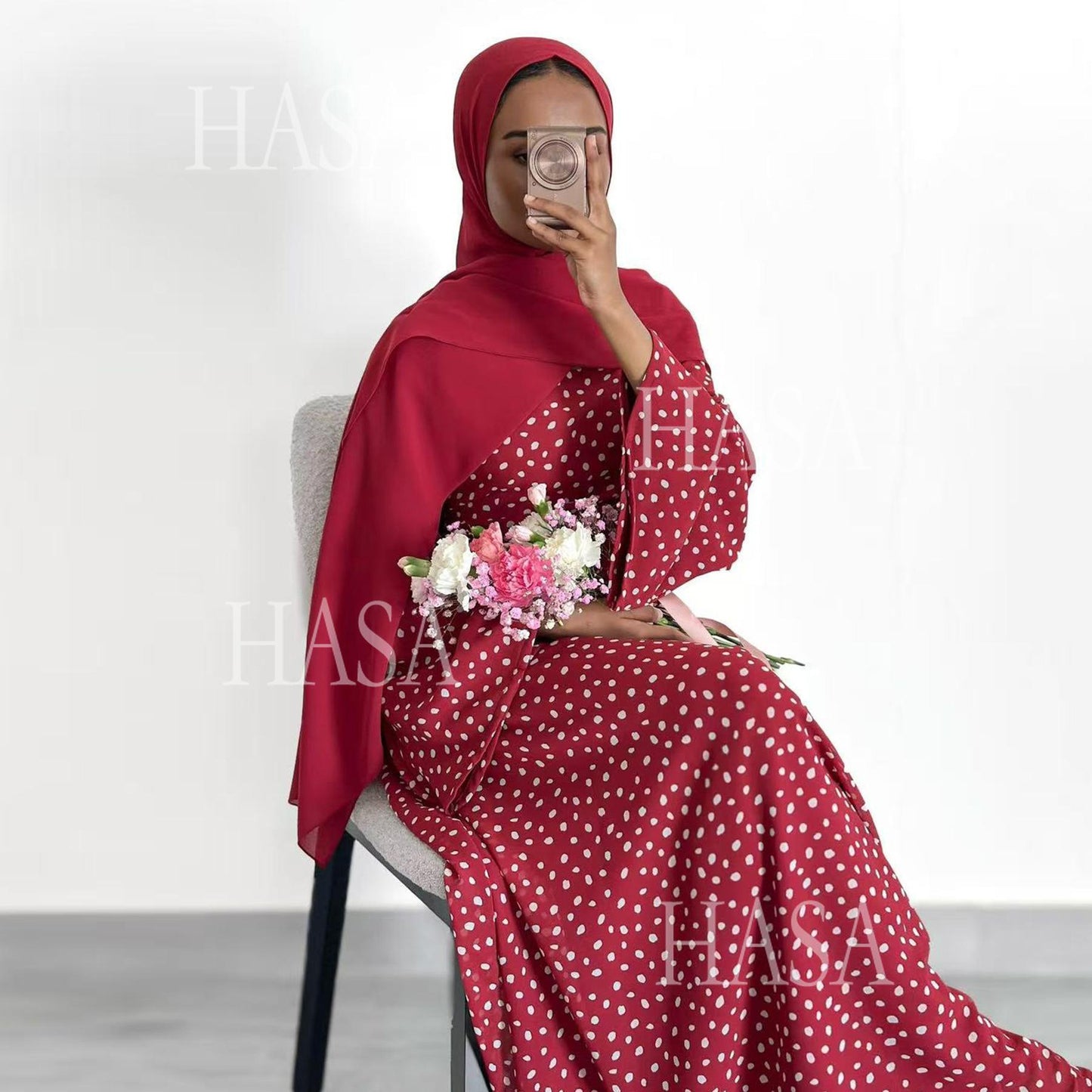 HASA HS6781 Graceful Modest Polka Dot Dress for Everyday Elegance