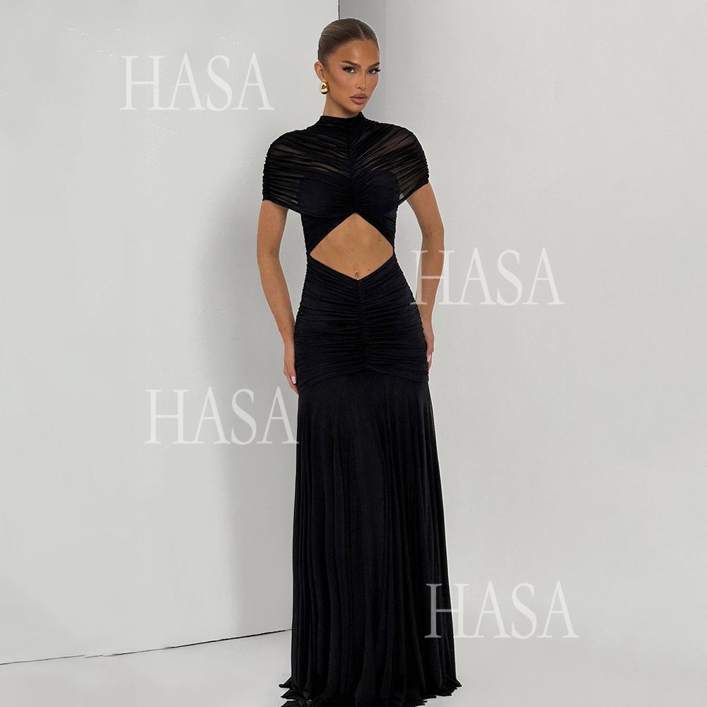 HASA HS6769 Luxury High Neck Body Sculpt Maxi Dress