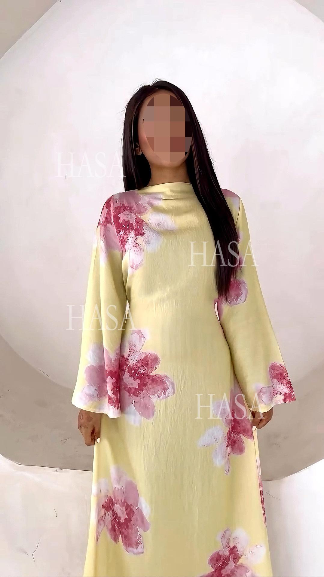 HS6503 Long-sleeved Waist-length Printed Dress (one Piece)