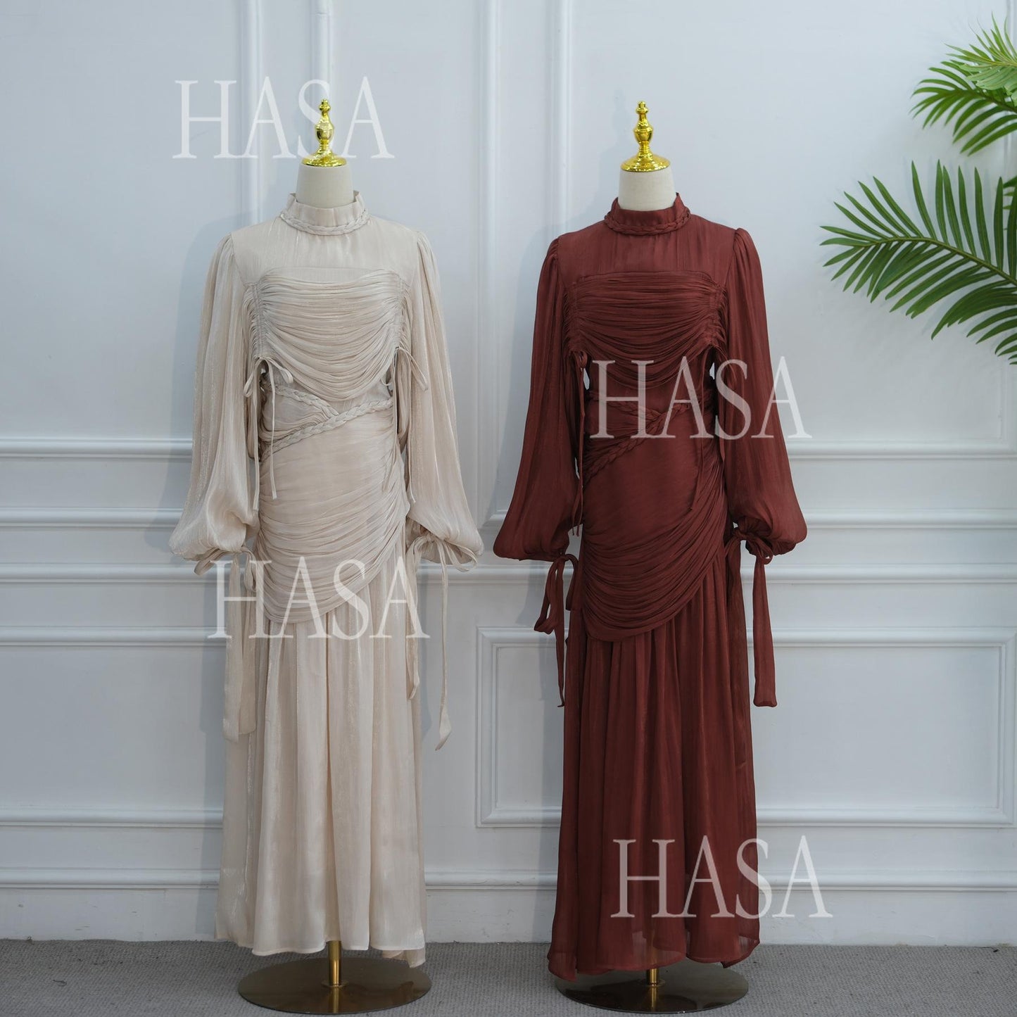 HASA HS6803 Chic Ruched Maxi Dress with Elegant Flow
