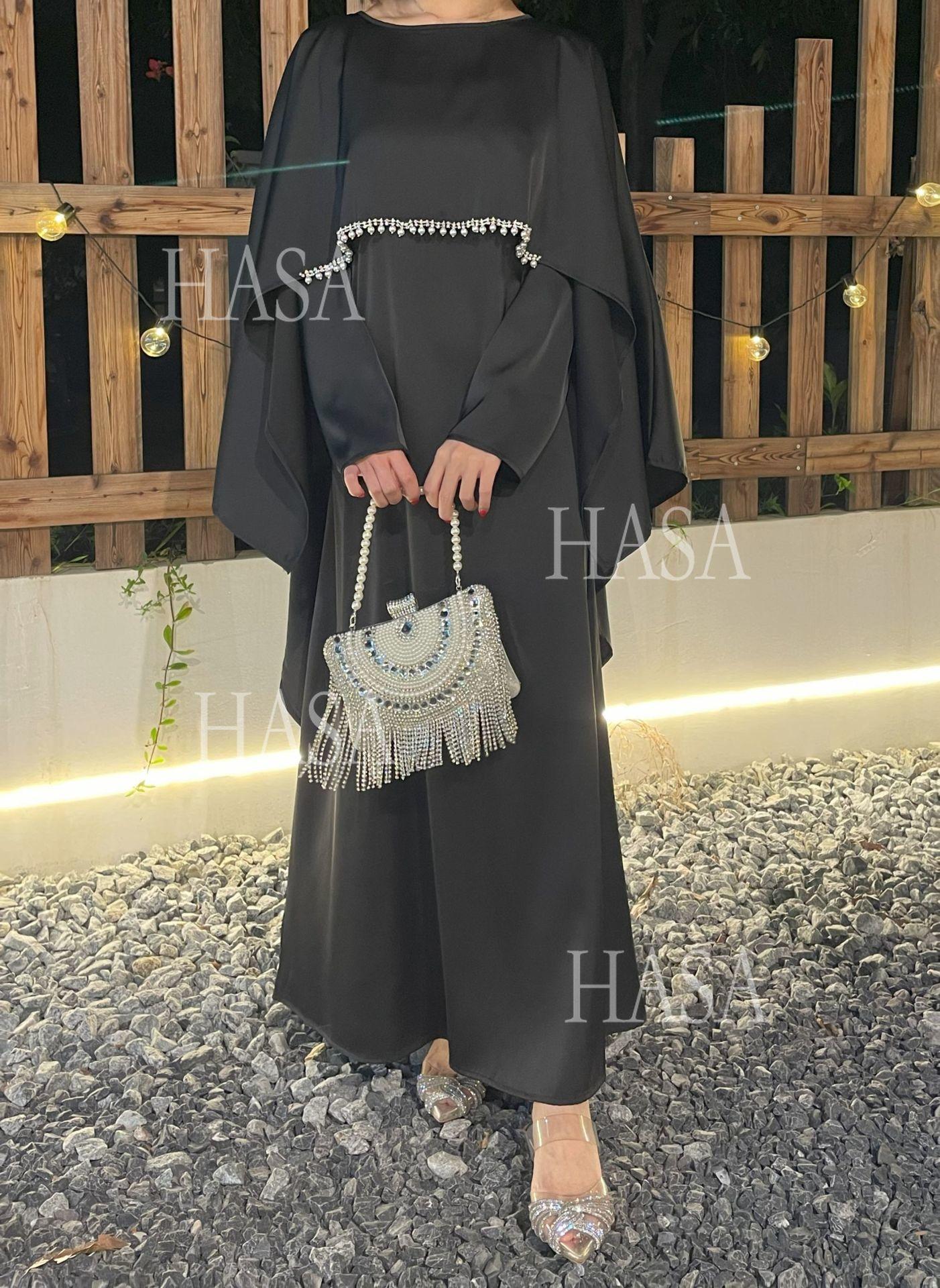 HS6570 Elegant Cape-style Satin Dress Robe for Women