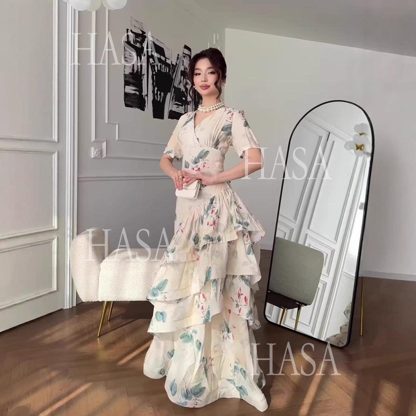 HS6747 Soft Girl Inspired Flowing Maxi Dress