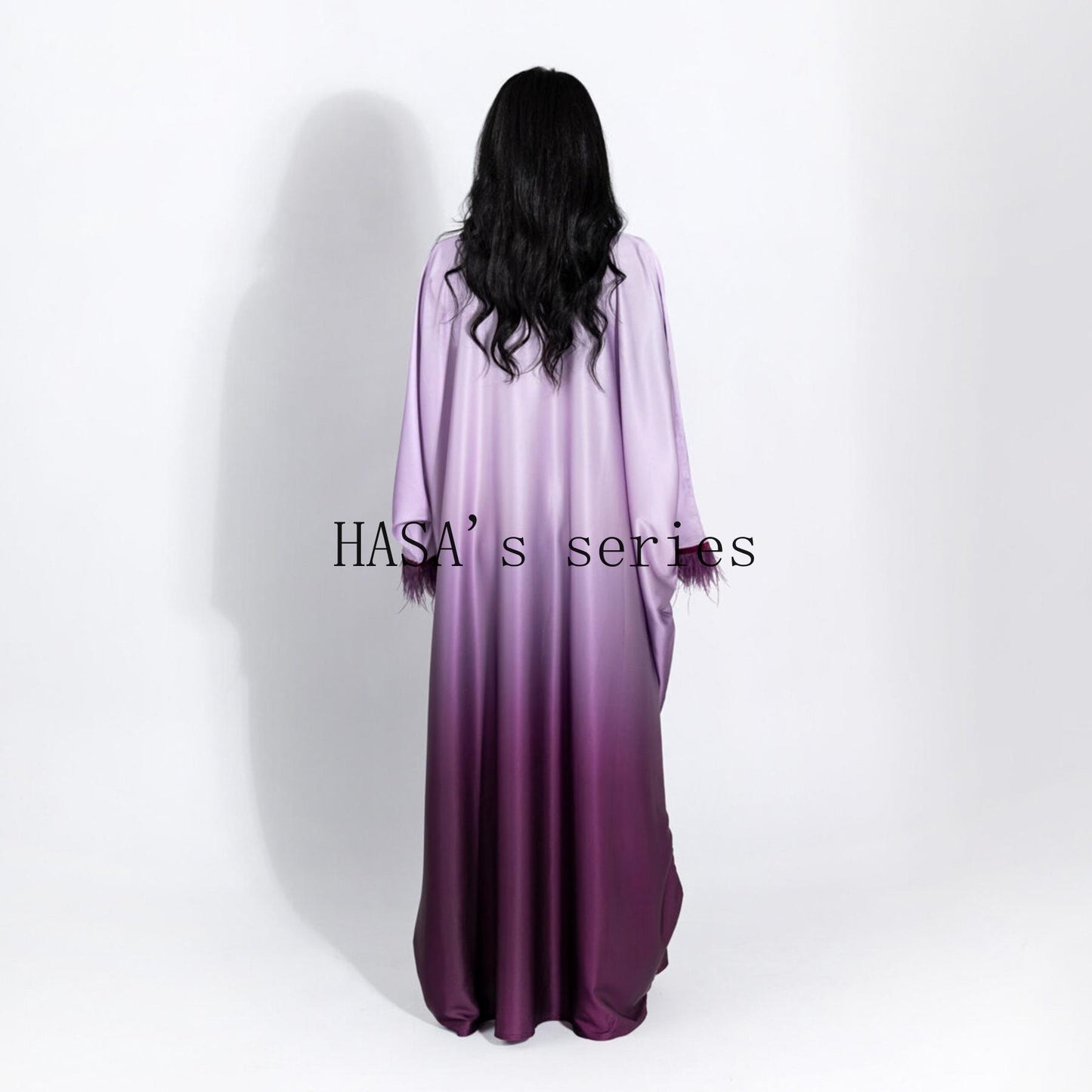HS5111 Gradient-colored Fringed Long Dress, Romantic Dress with Batwing Sleeves.