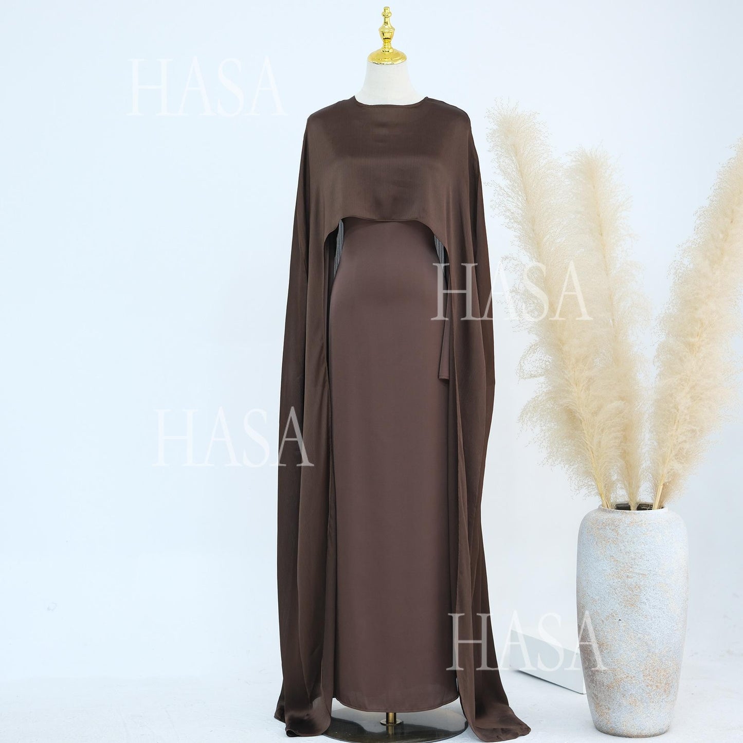 HS5870 Elegant drape two-piece robe dress-Light luxury street style abaya girl