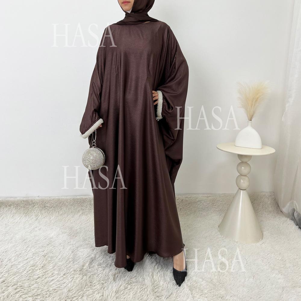 HS6496 Simple and Elegant Bat Sleeve Beaded Robe Dress (headscarf Not Included)