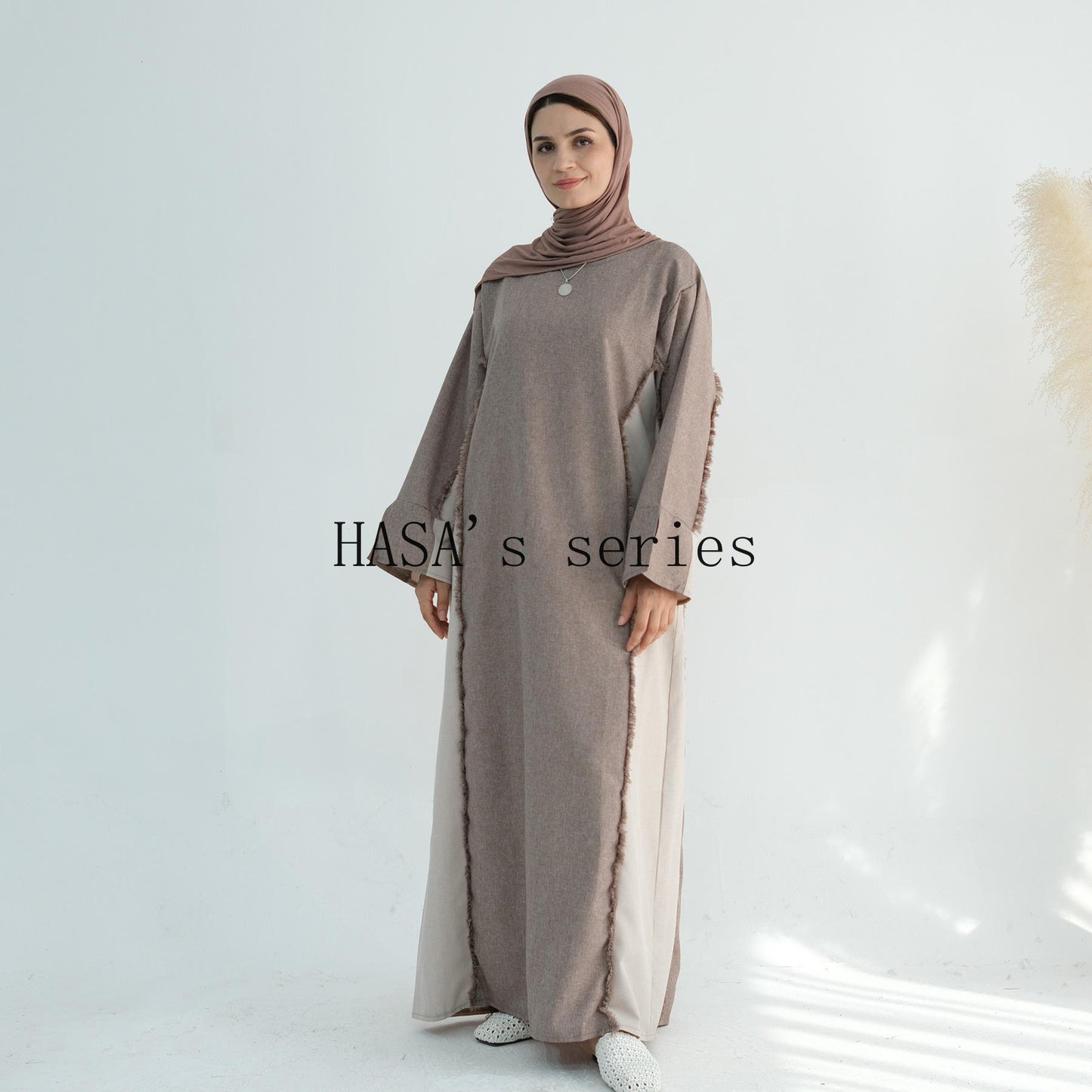 HS5508 Elegant patchwork robe - lightweight and comfortable, showing fashion taste plain casual dress